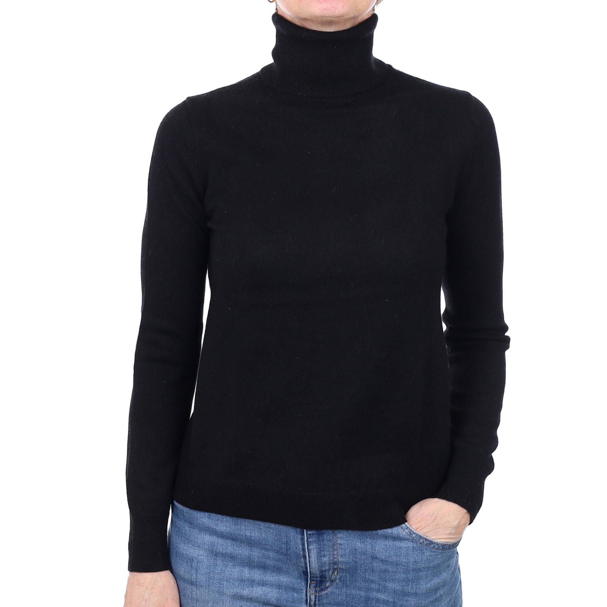 Black Cashmere Polo Neck Jumper Small