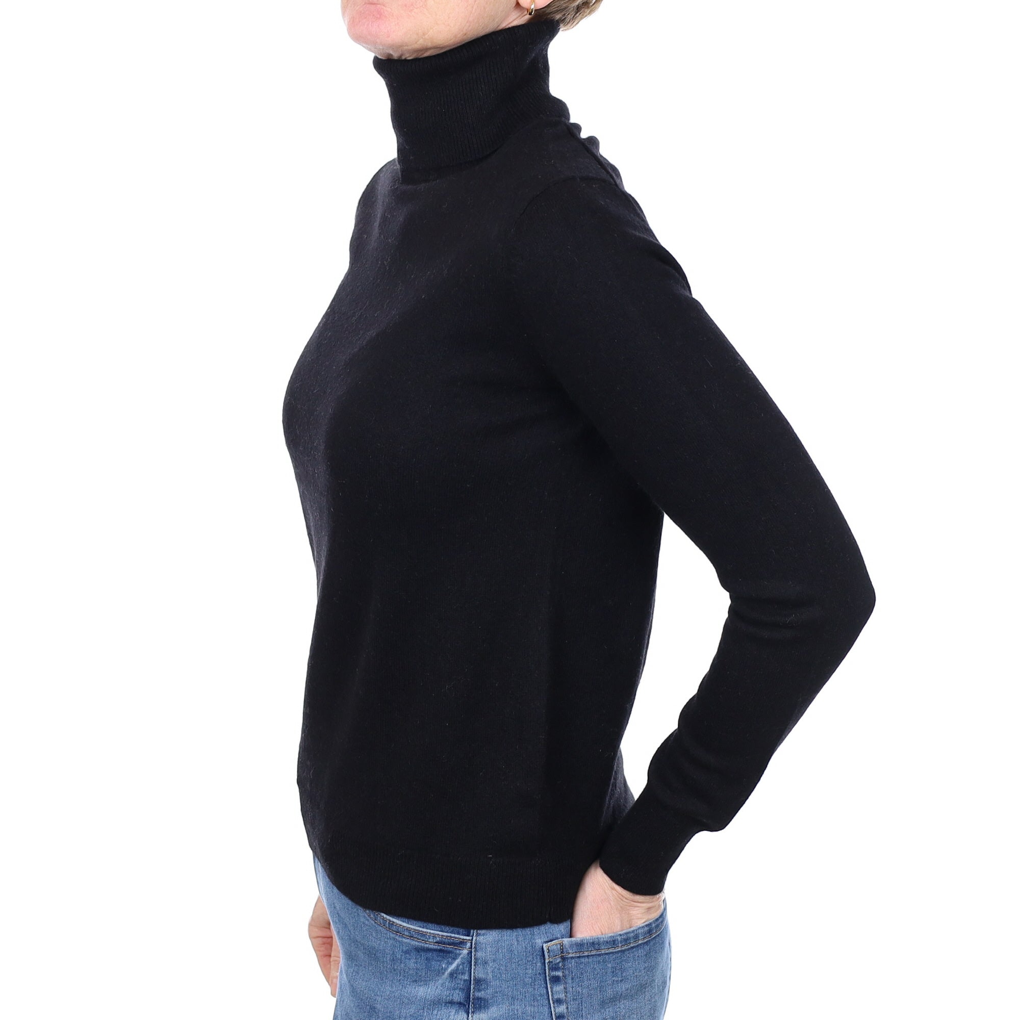 Black Cashmere Polo Neck Jumper Small