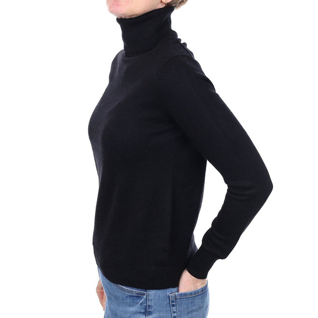 Black Cashmere Polo Neck Jumper Small