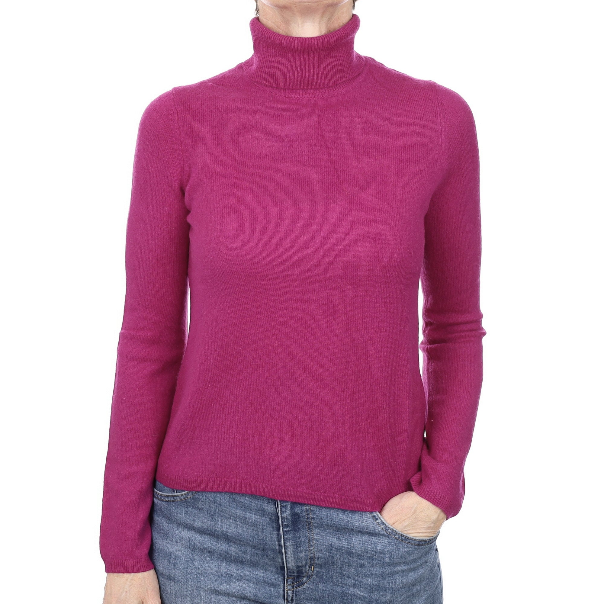 Bright Magenta Pink Cashmere Polo Neck Jumper Small