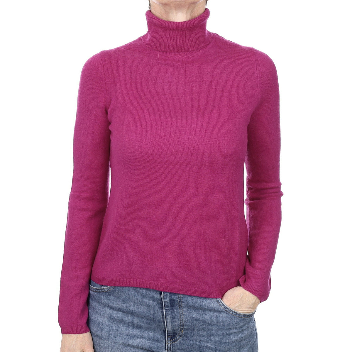 Bright Magenta Pink Cashmere Polo Neck Jumper Small