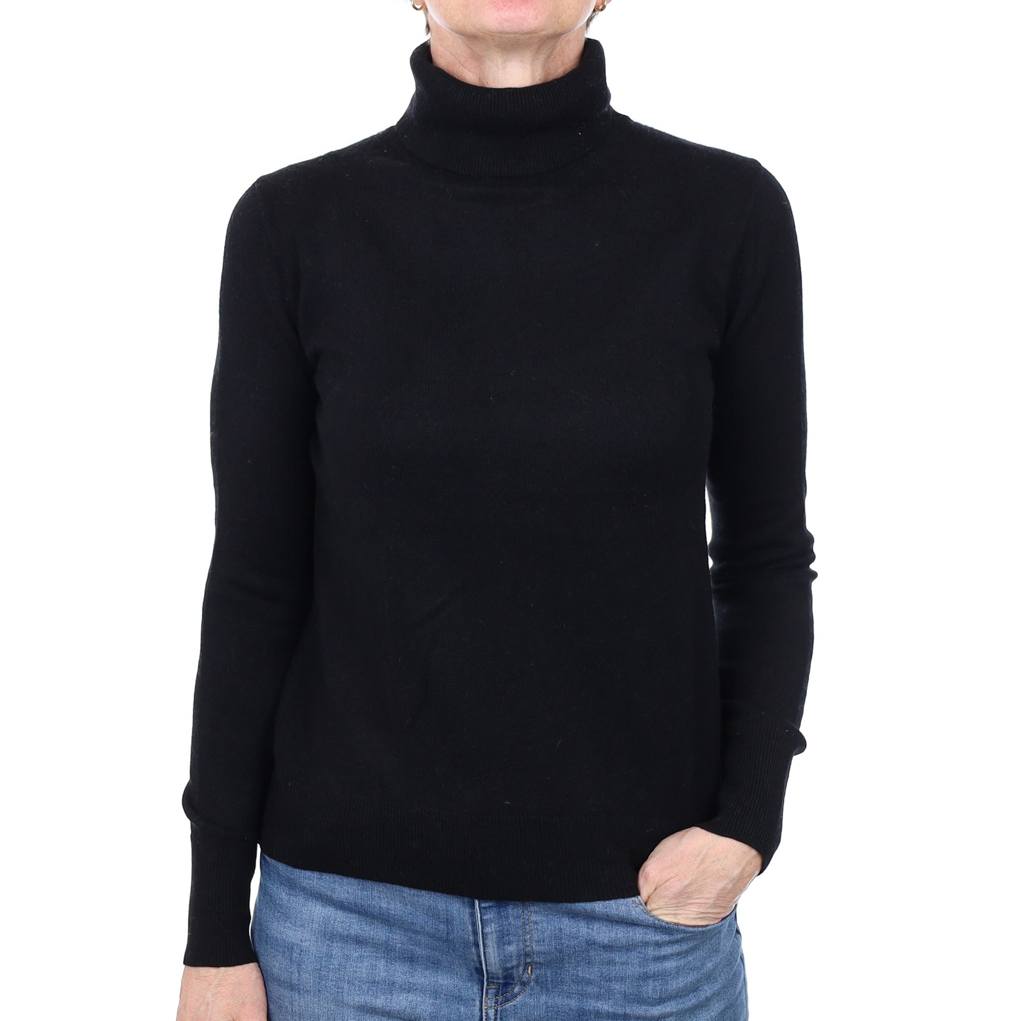 Black Cashmere Polo Neck Jumper Small