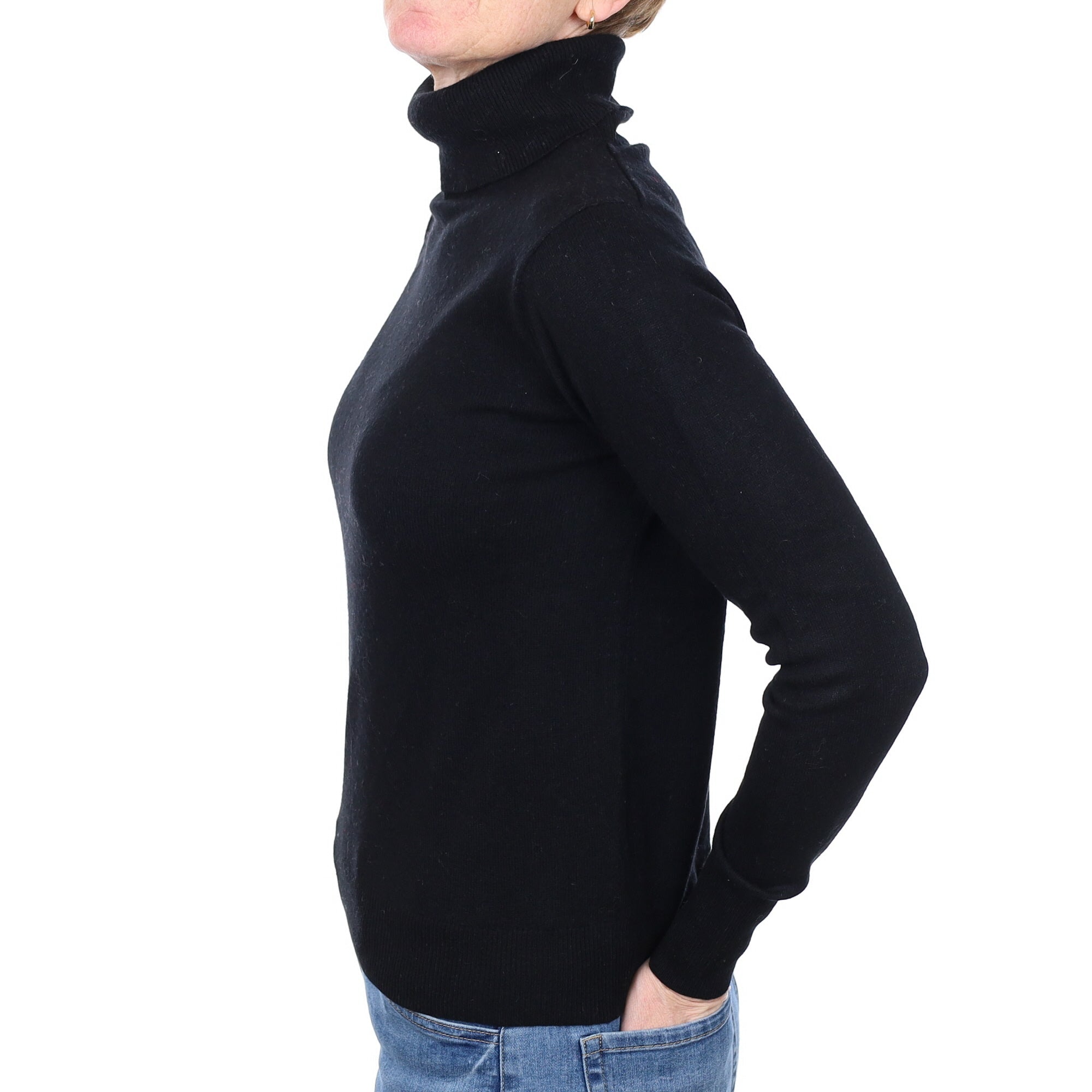 Black Cashmere Polo Neck Jumper Small