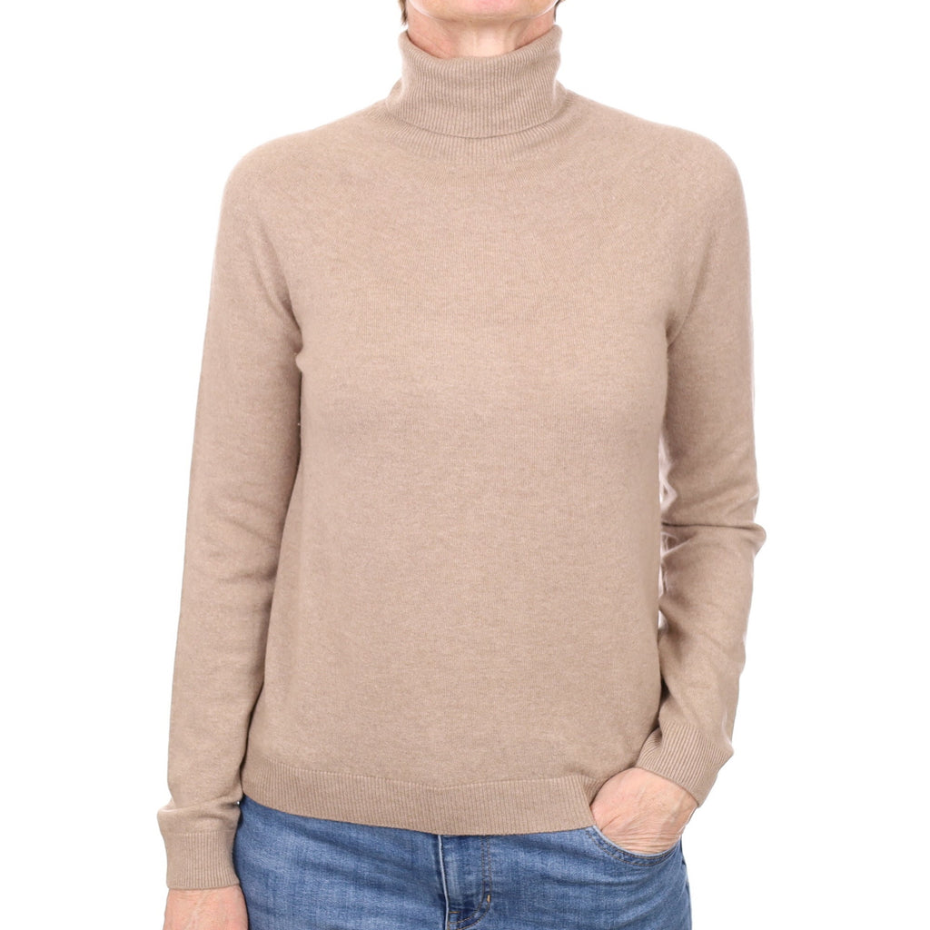 Fawn Cashmere Polo Neck Jumper Small