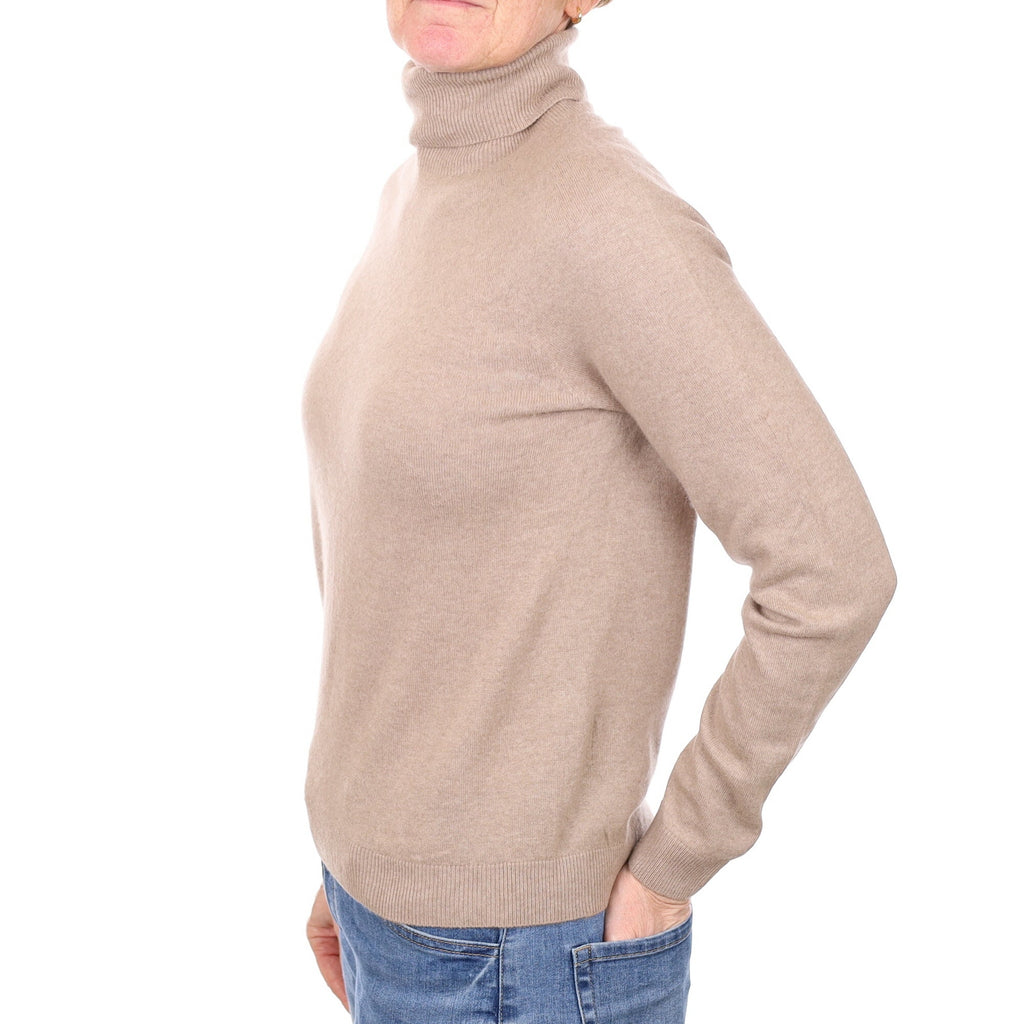 Fawn Cashmere Polo Neck Jumper Small