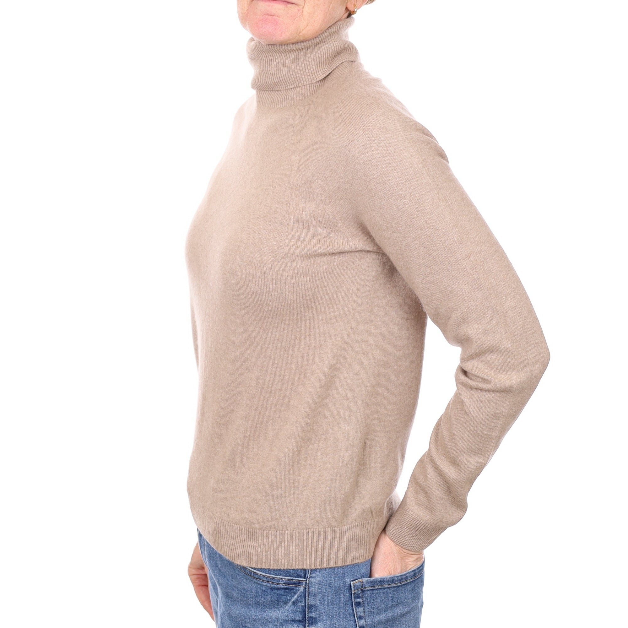 Fawn Cashmere Polo Neck Jumper Small