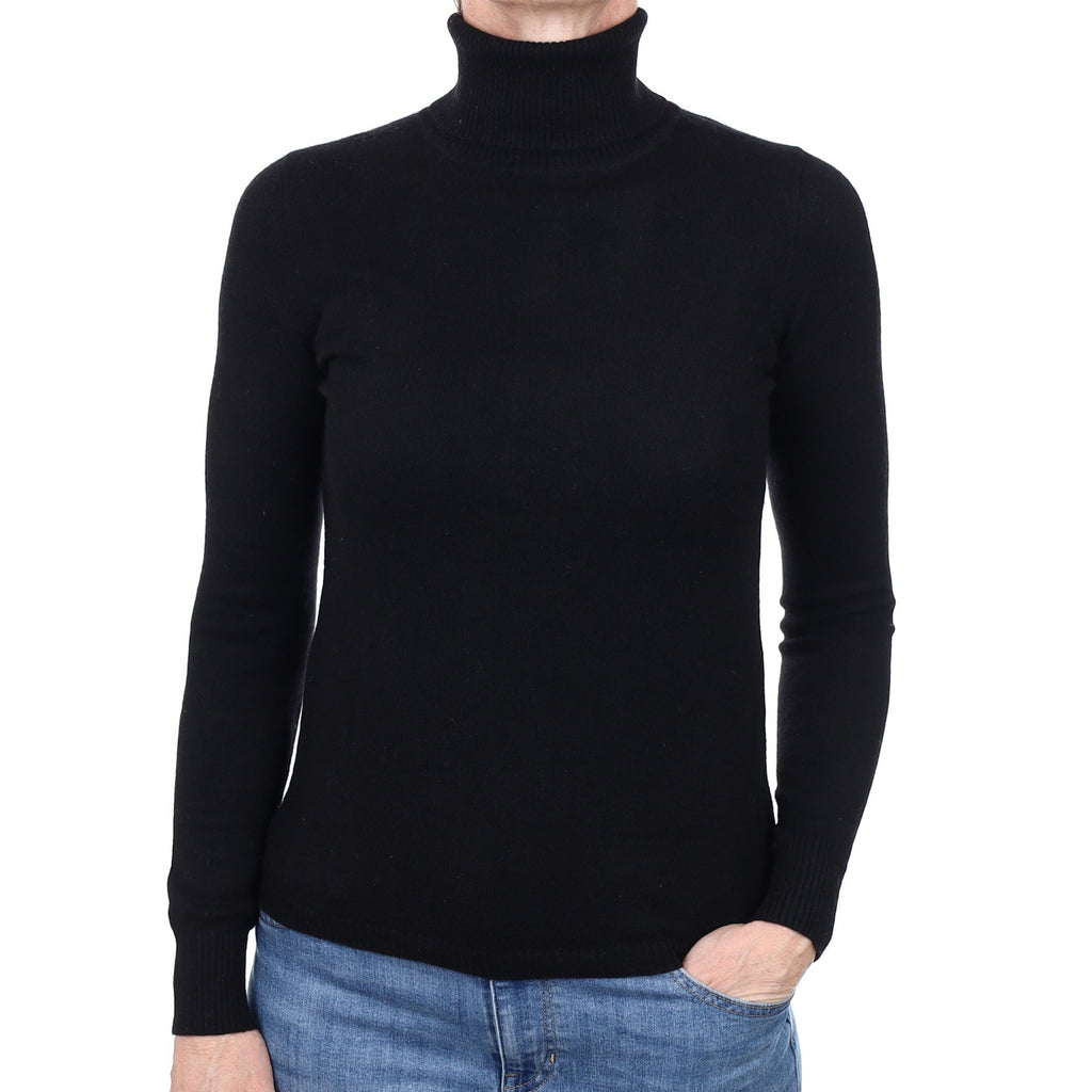 Black Cashmere Polo Neck Jumper Small