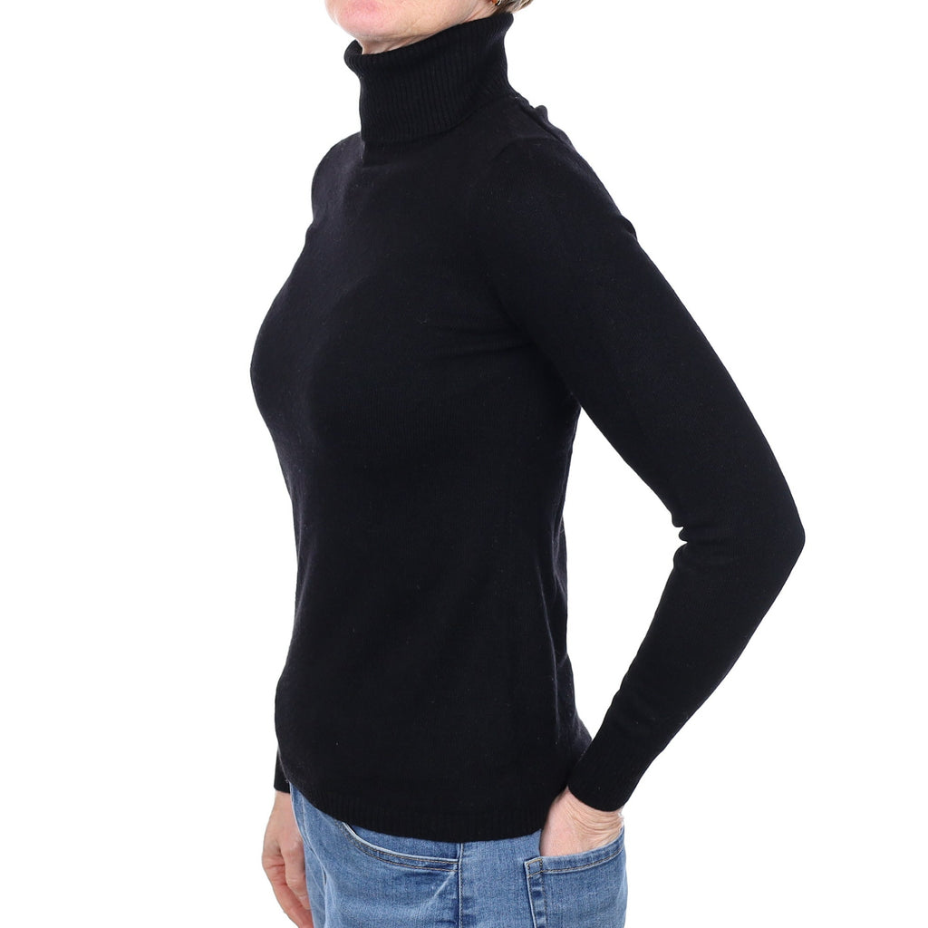 Black Cashmere Polo Neck Jumper Small