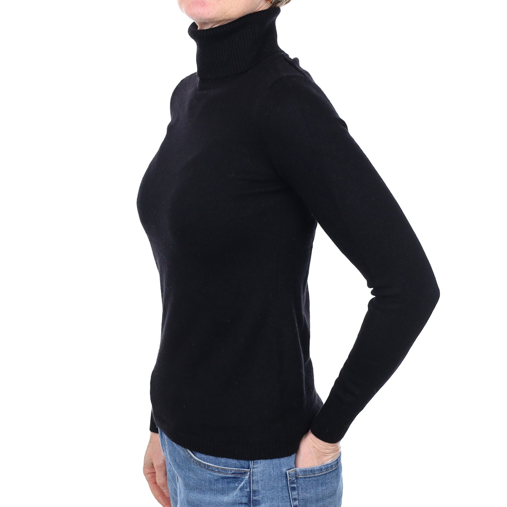 Black Cashmere Polo Neck Jumper Small