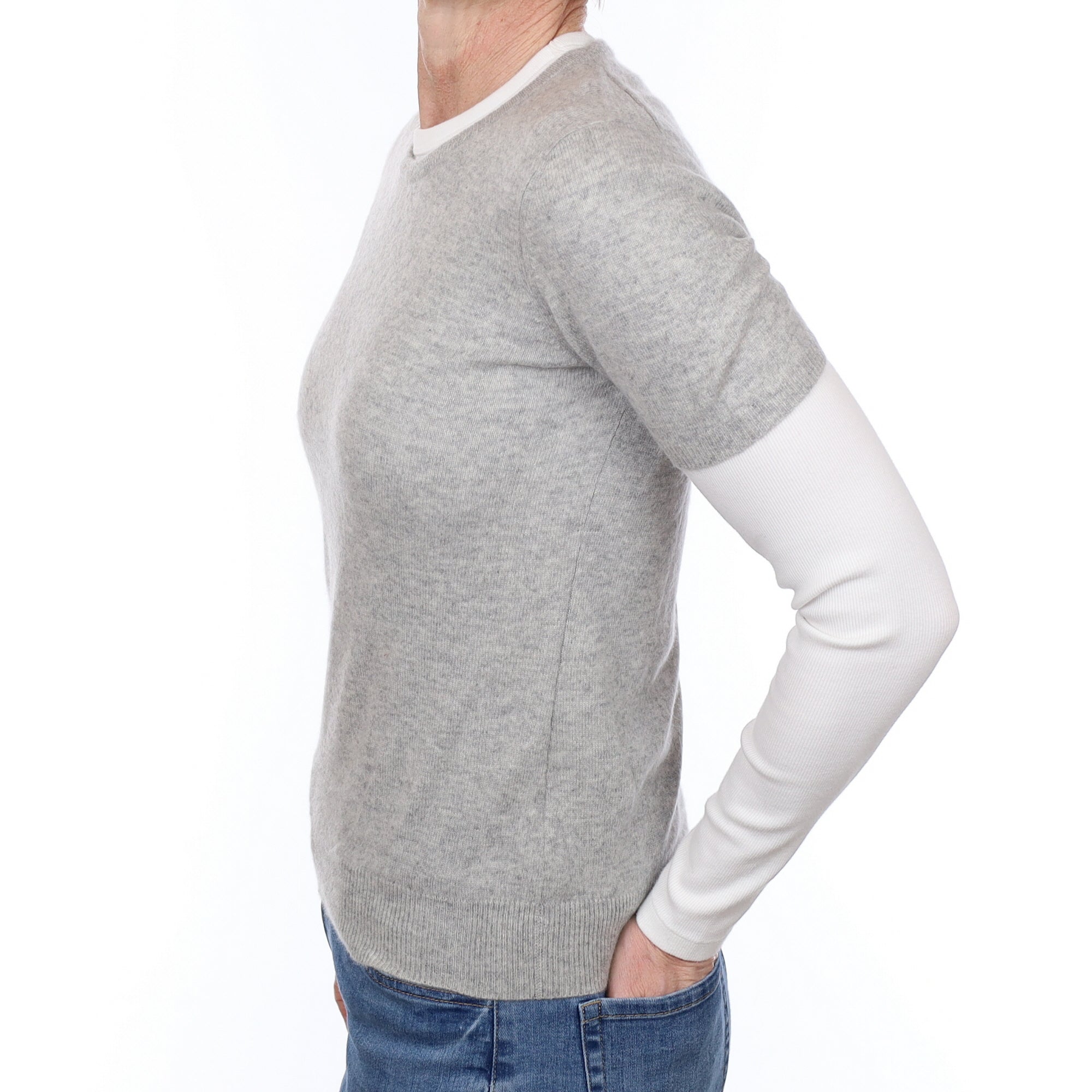 Mist Grey Cashmere Short Sleeve Crew Neck Jumper Small