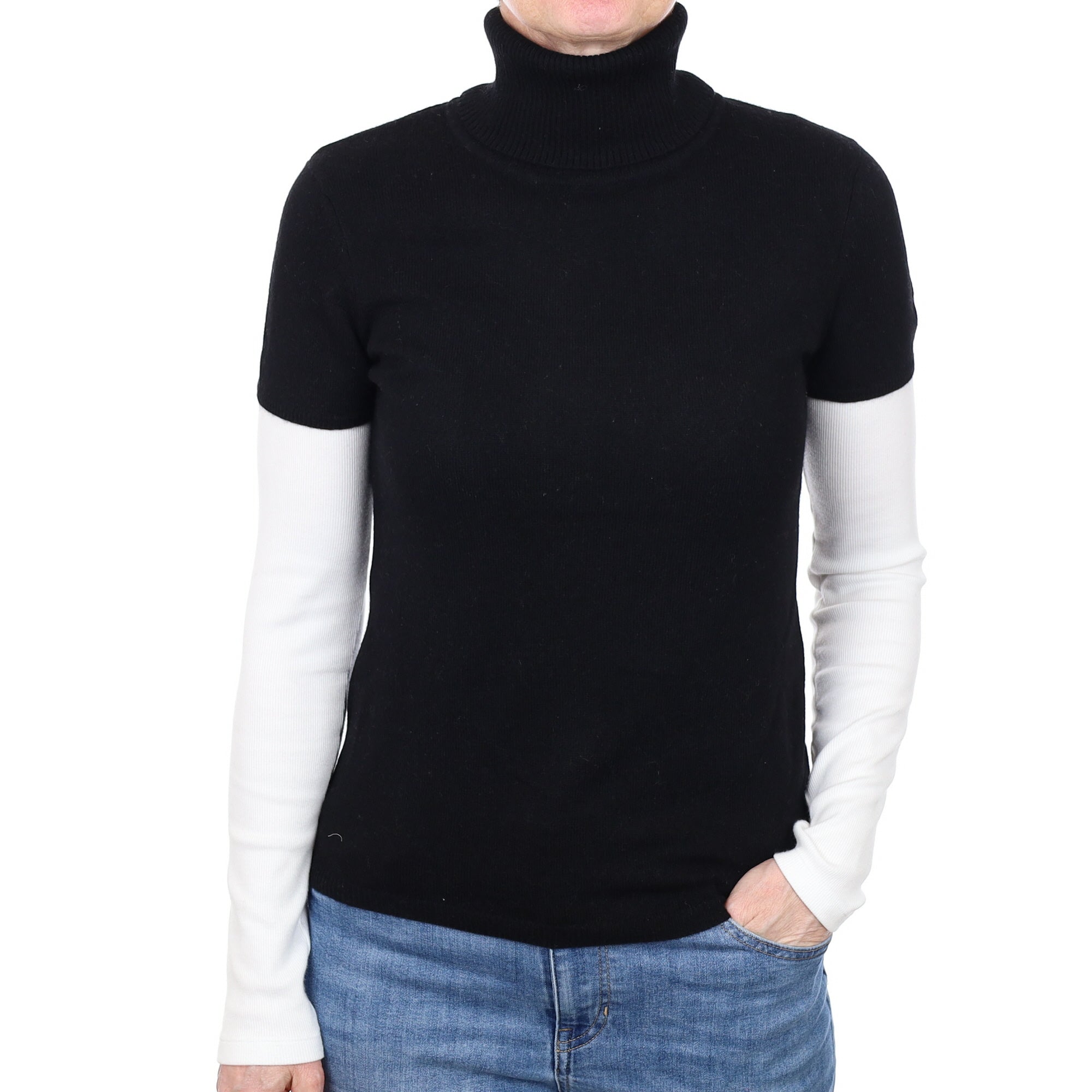 Black Cashmere Polo Neck Jumper Small
