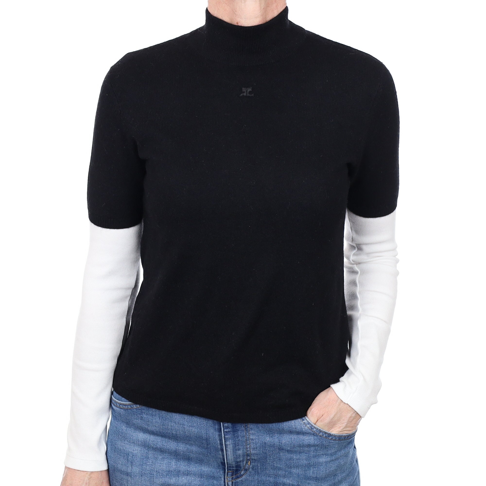 Black Cashmere Short Sleeved Polo Neck Jumper Small
