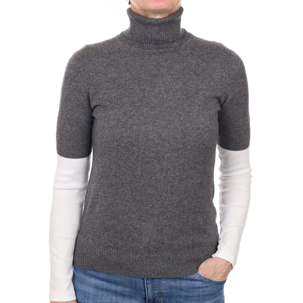 Slate Grey Cashmere Short Sleeve Turtle Neck Jumper Small