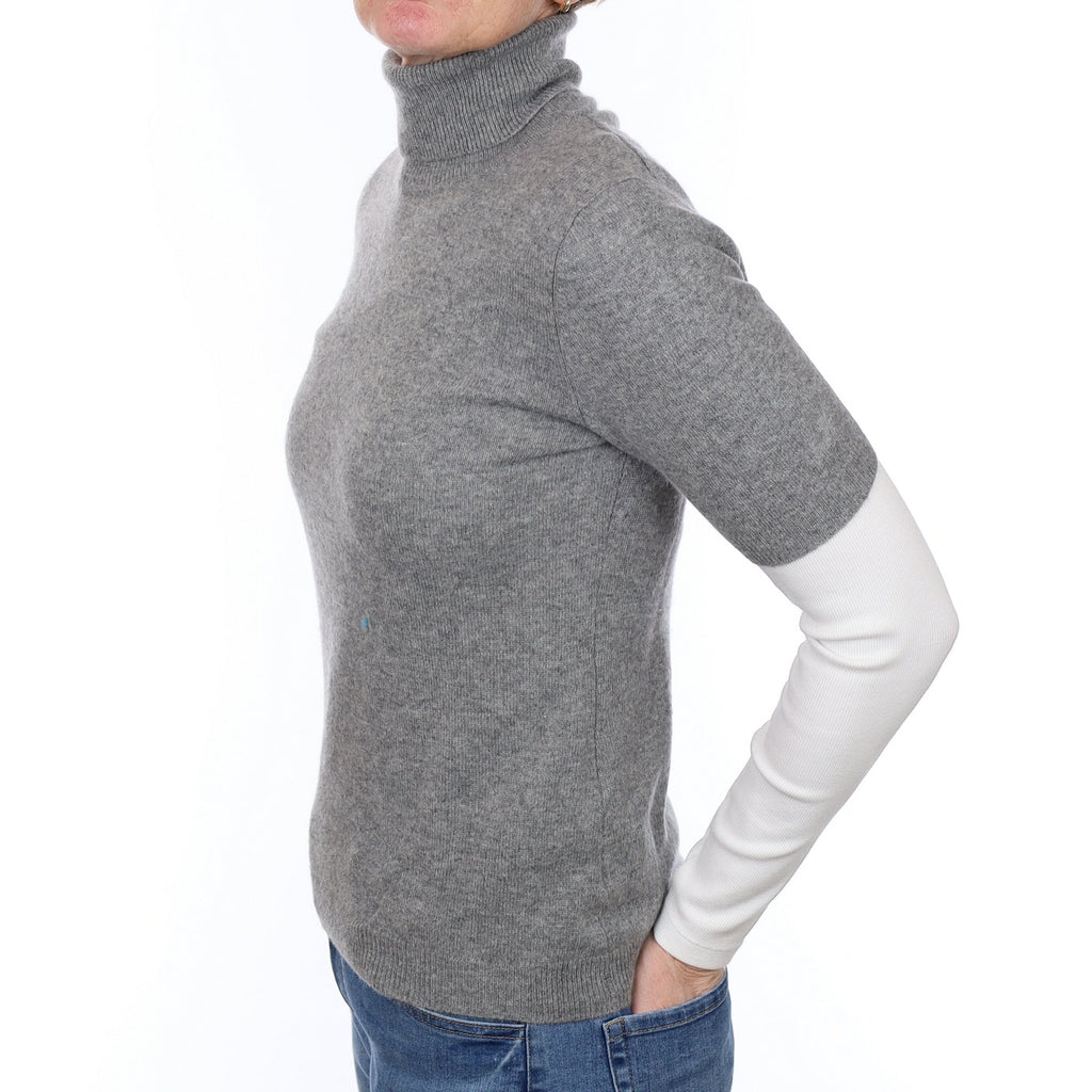 Smoke Grey Cashmere Short Sleeved Polo Neck Jumper Small