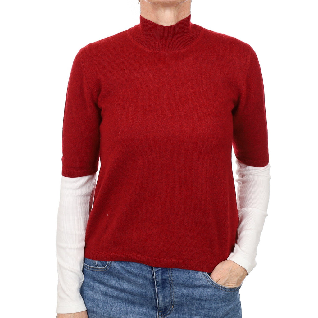 Crimson Marl Cashmere Short Sleeve Turtle Neck Jumper Small