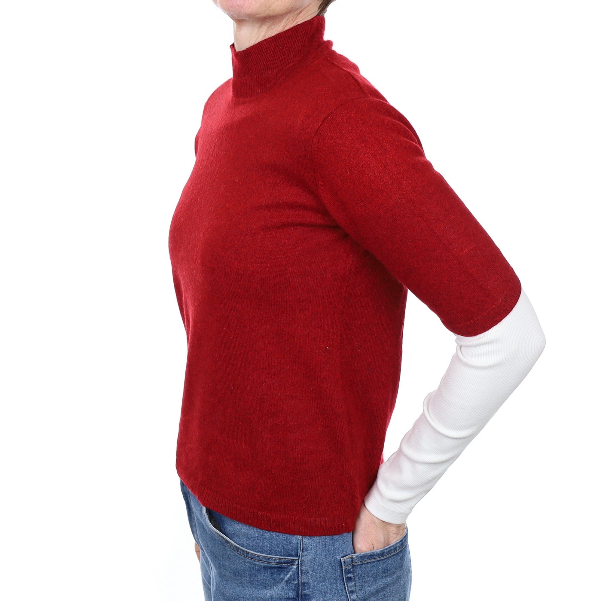 Crimson Marl Cashmere Short Sleeve Turtle Neck Jumper Small