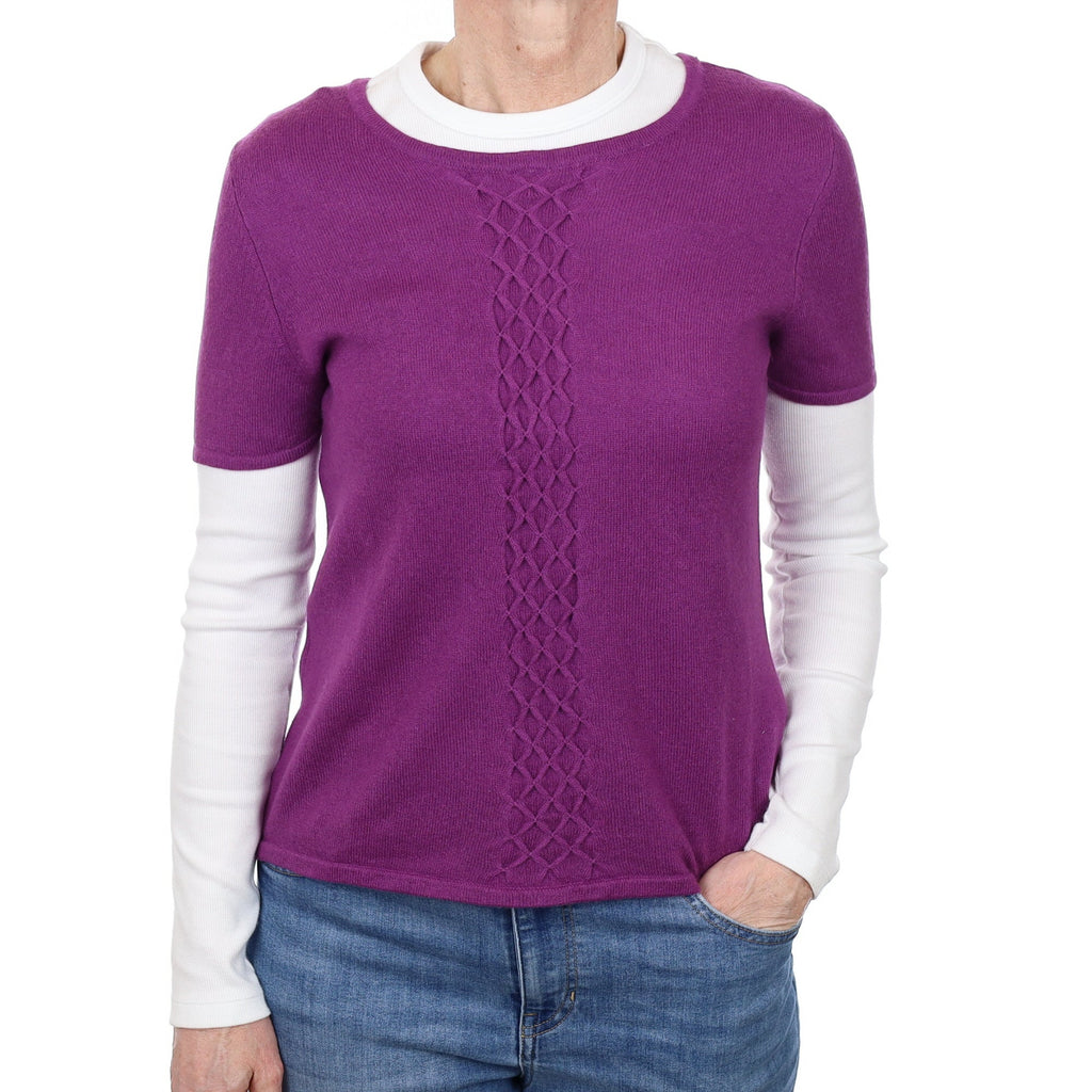 Viola Purple Cashmere Short Sleeve Crew Neck Jumper Small