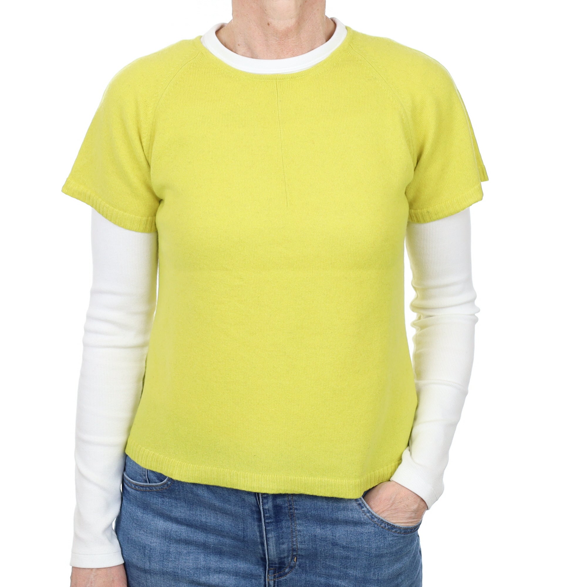 Key Lime Green Cashmere Short Sleeved Crew Neck Jumper Small