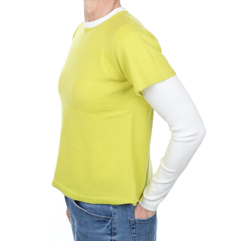 Key Lime Green Cashmere Short Sleeved Crew Neck Jumper Small