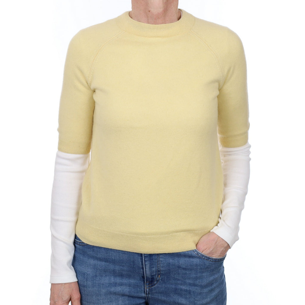 Primrose Yellow Cashmere Short Sleeved Turtle Neck Jumper Small