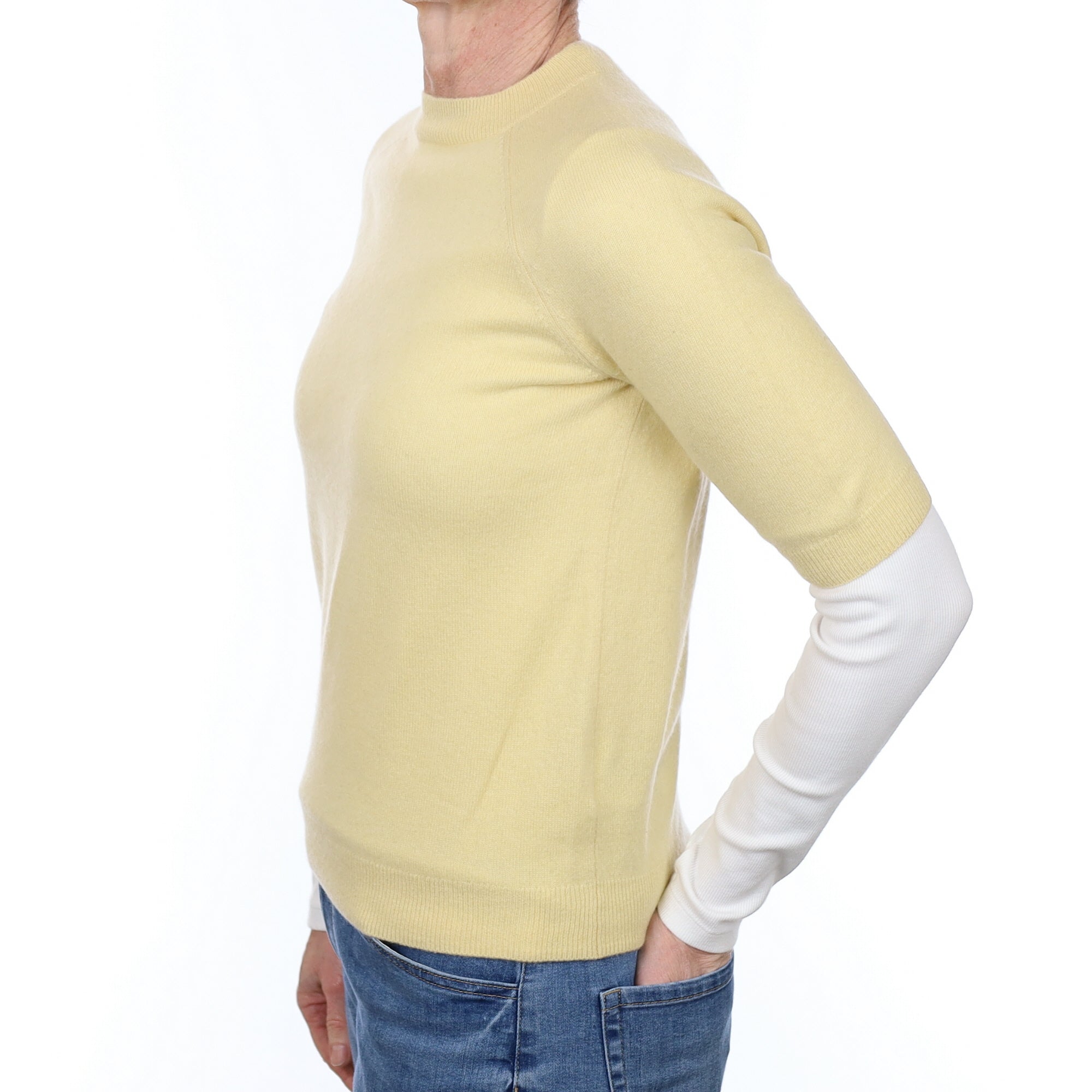 Primrose Yellow Cashmere Short Sleeved Turtle Neck Jumper Small
