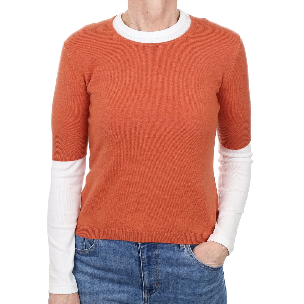 Terracotta Orange Cashmere Short Sleeved Crew Neck Jumper Small