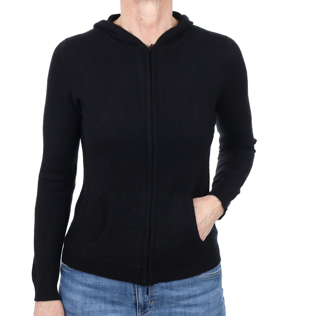 Black Zip Up Cashmere Hoodie Small