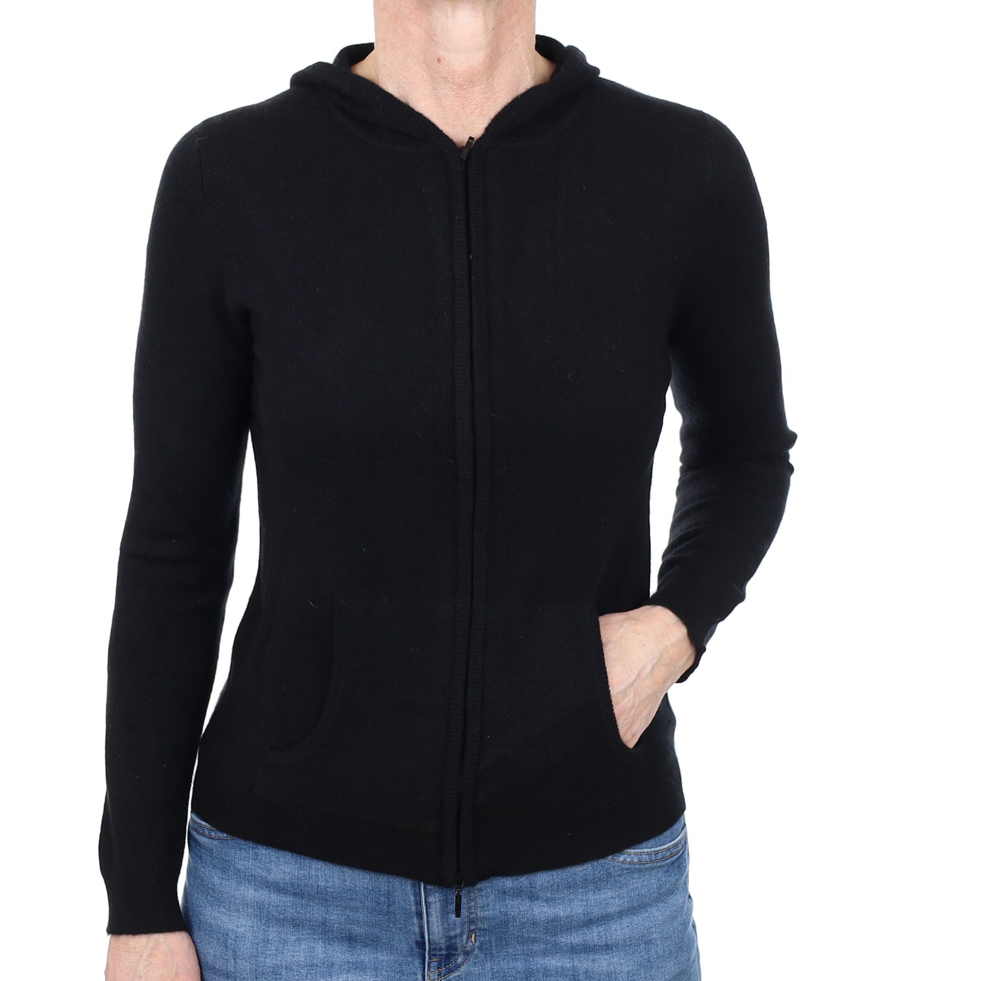 Black Zip Up Cashmere Hoodie Small