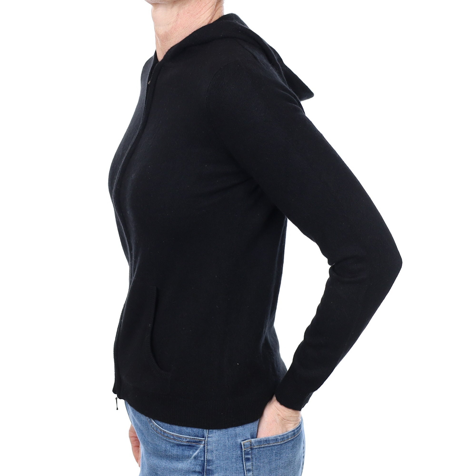 Black Zip Up Cashmere Hoodie Small