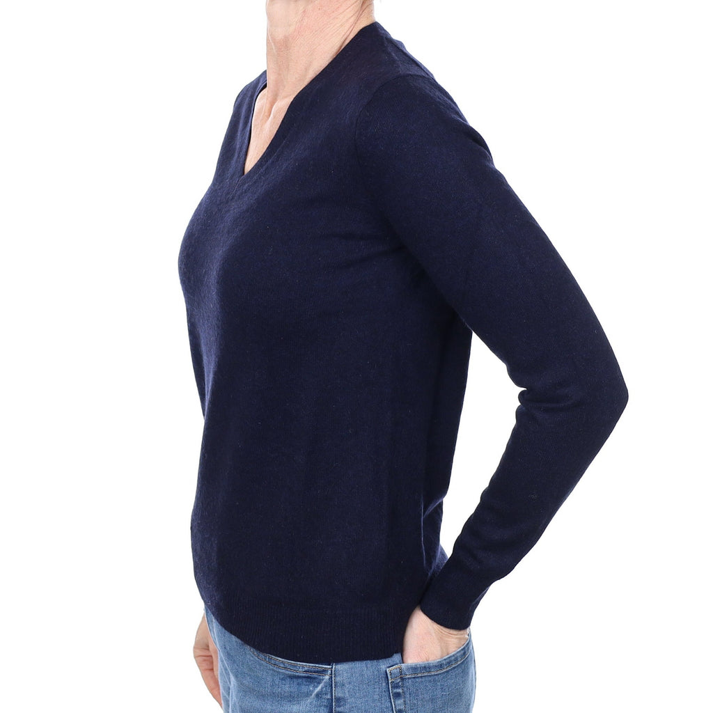 Navy Blue Cashmere V Neck Jumper Small