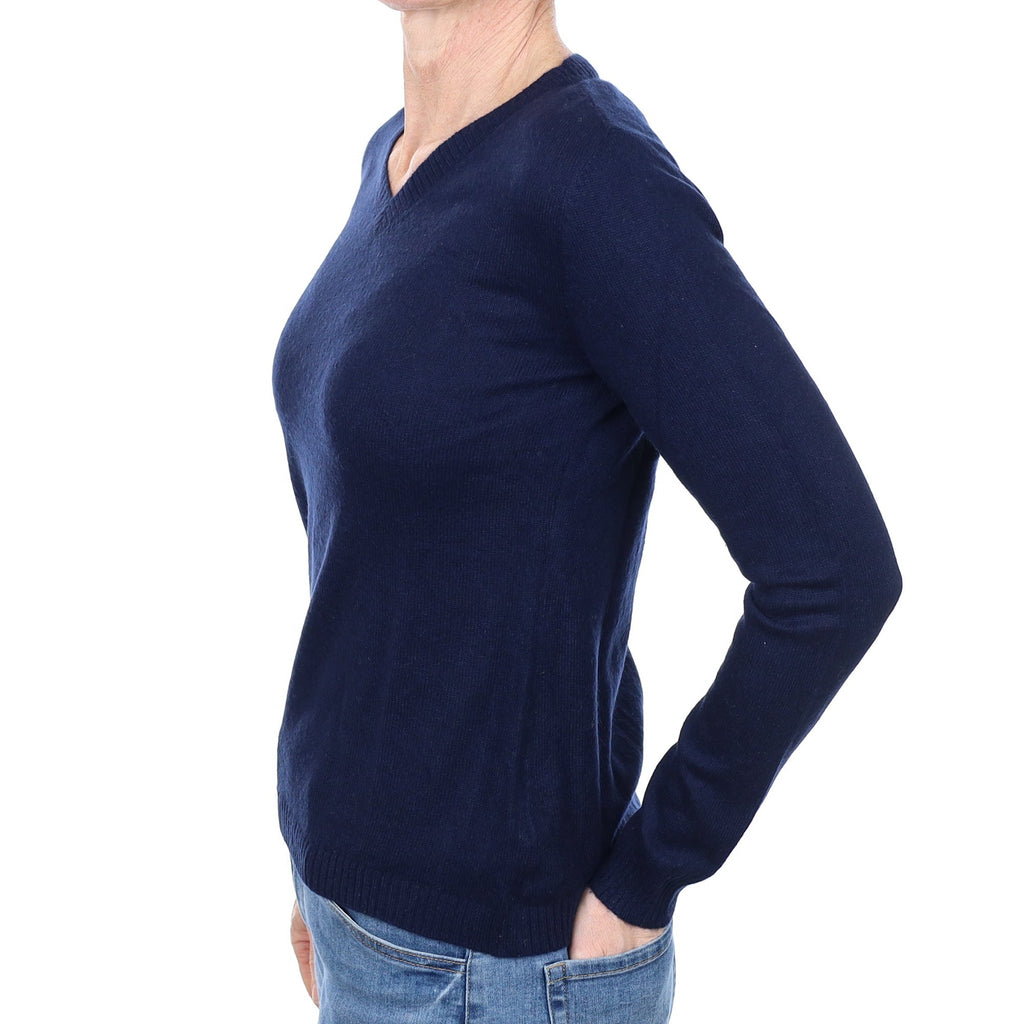 Navy Blue Cashmere V Neck Jumper Small