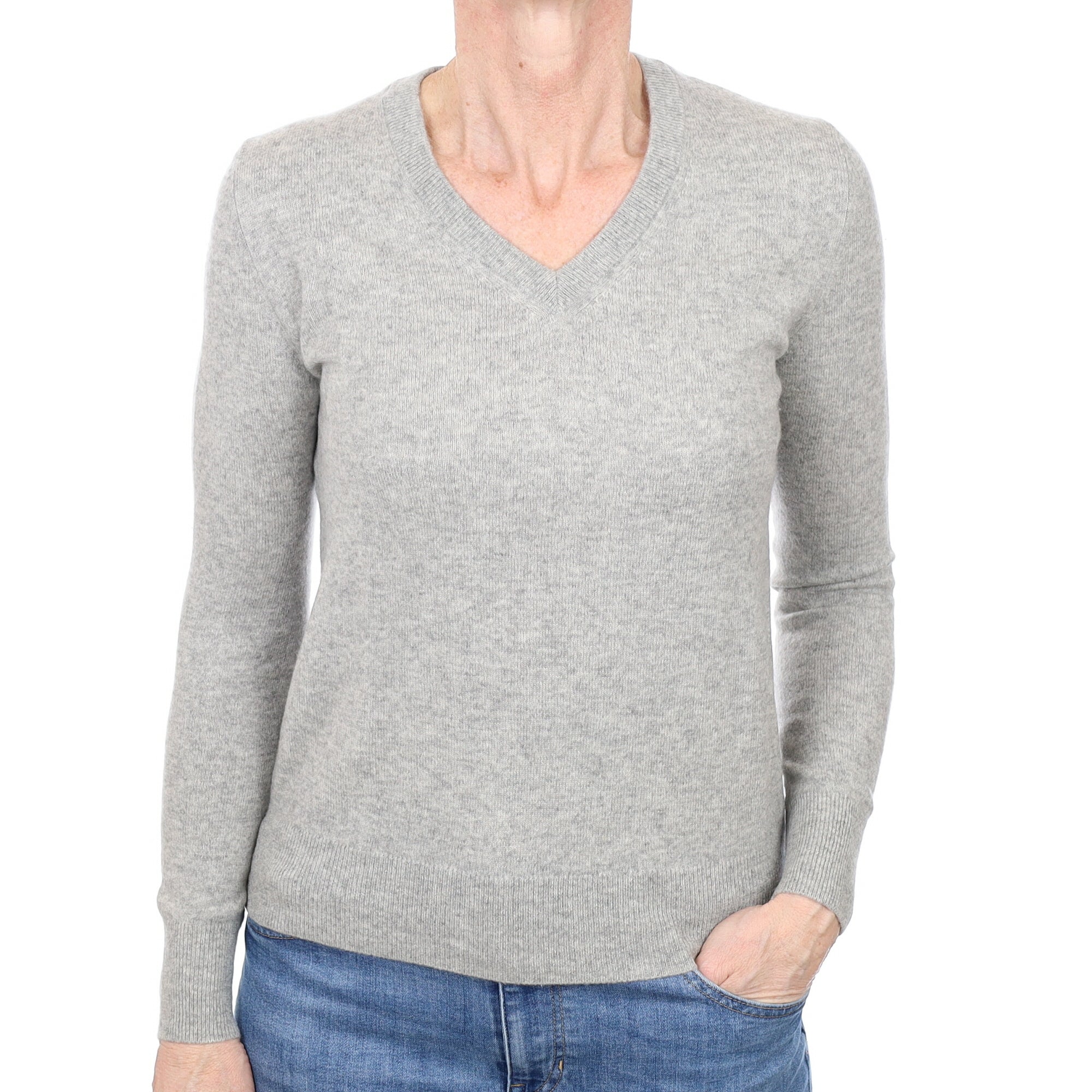 Smoke Grey Cashmere V Neck Jumper Small