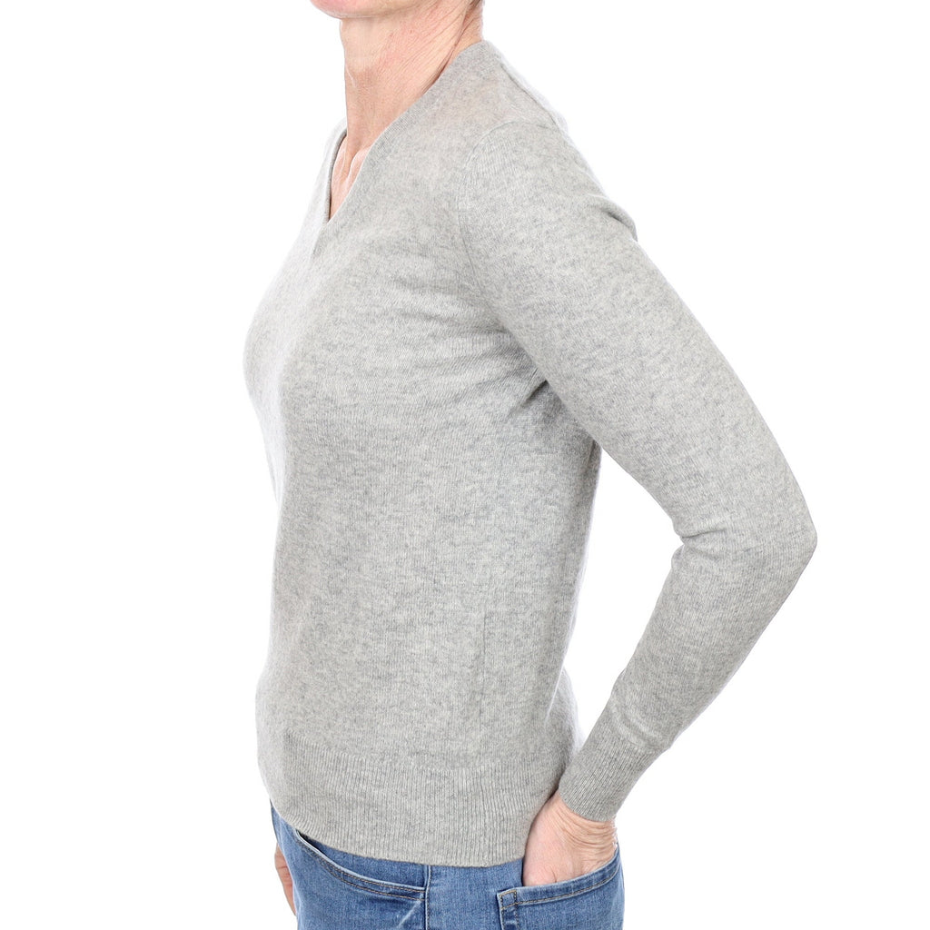 Smoke Grey Cashmere V Neck Jumper Small