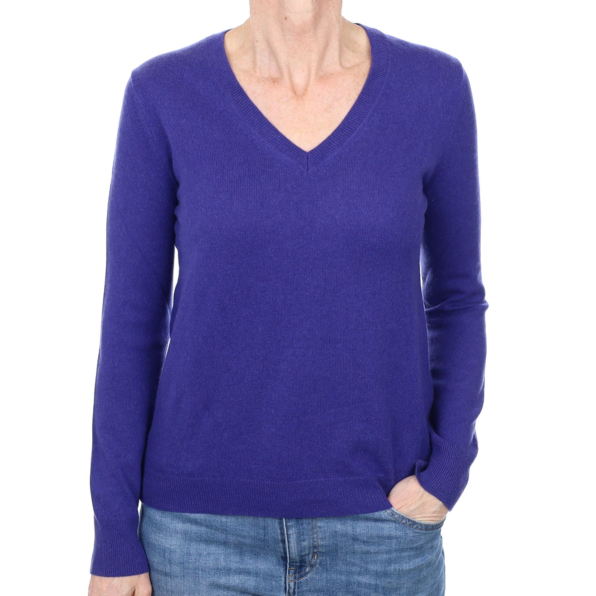 Indigo Blue Cashmere V Neck Jumper Small