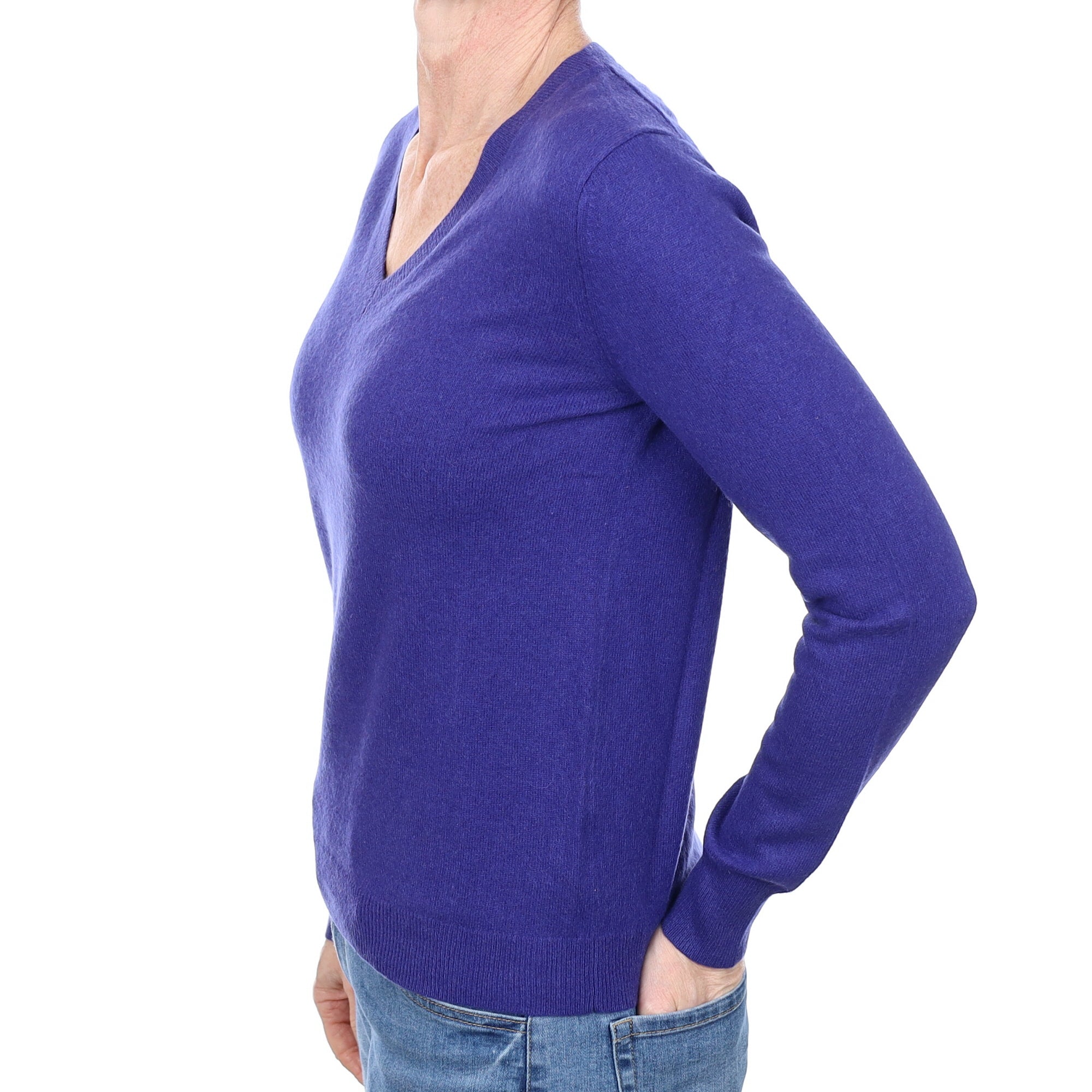 Indigo Blue Cashmere V Neck Jumper Small