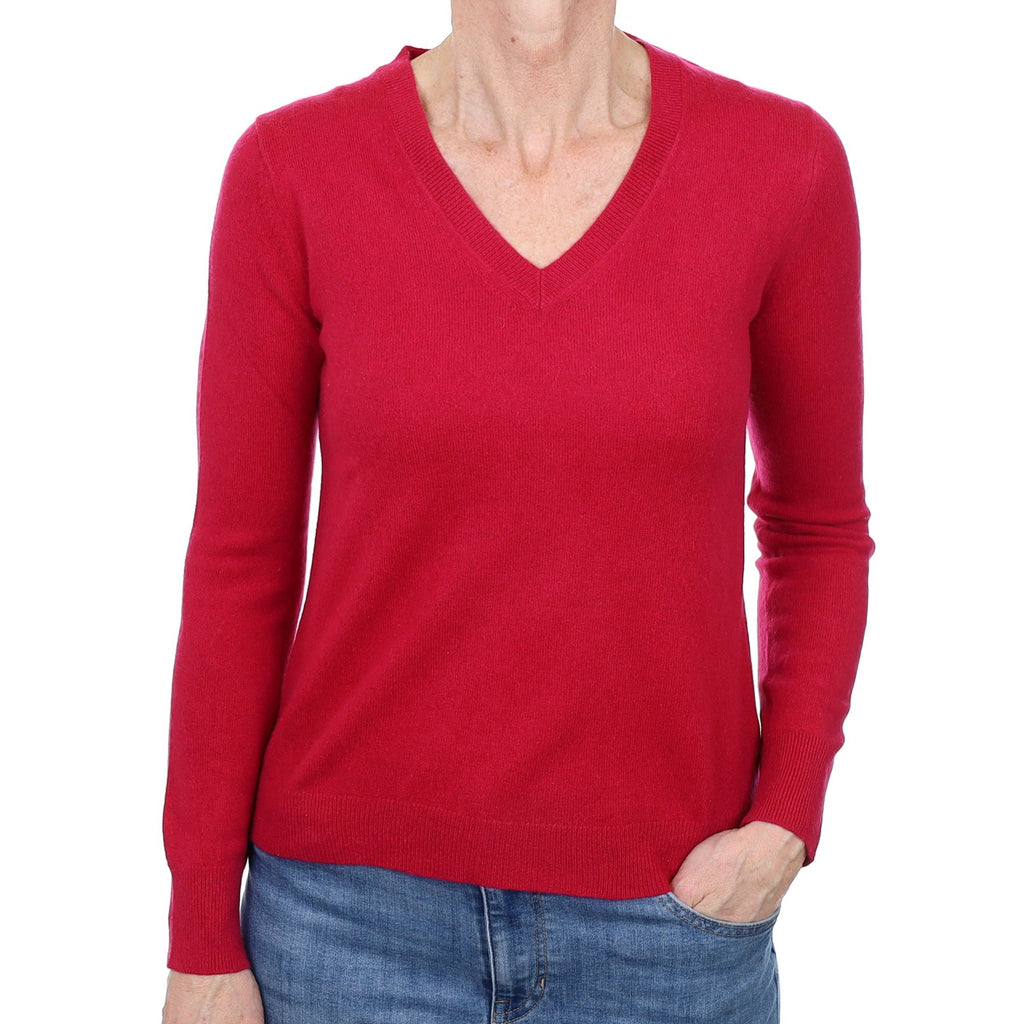 Cherry Pink Cashmere V Neck Jumper Small