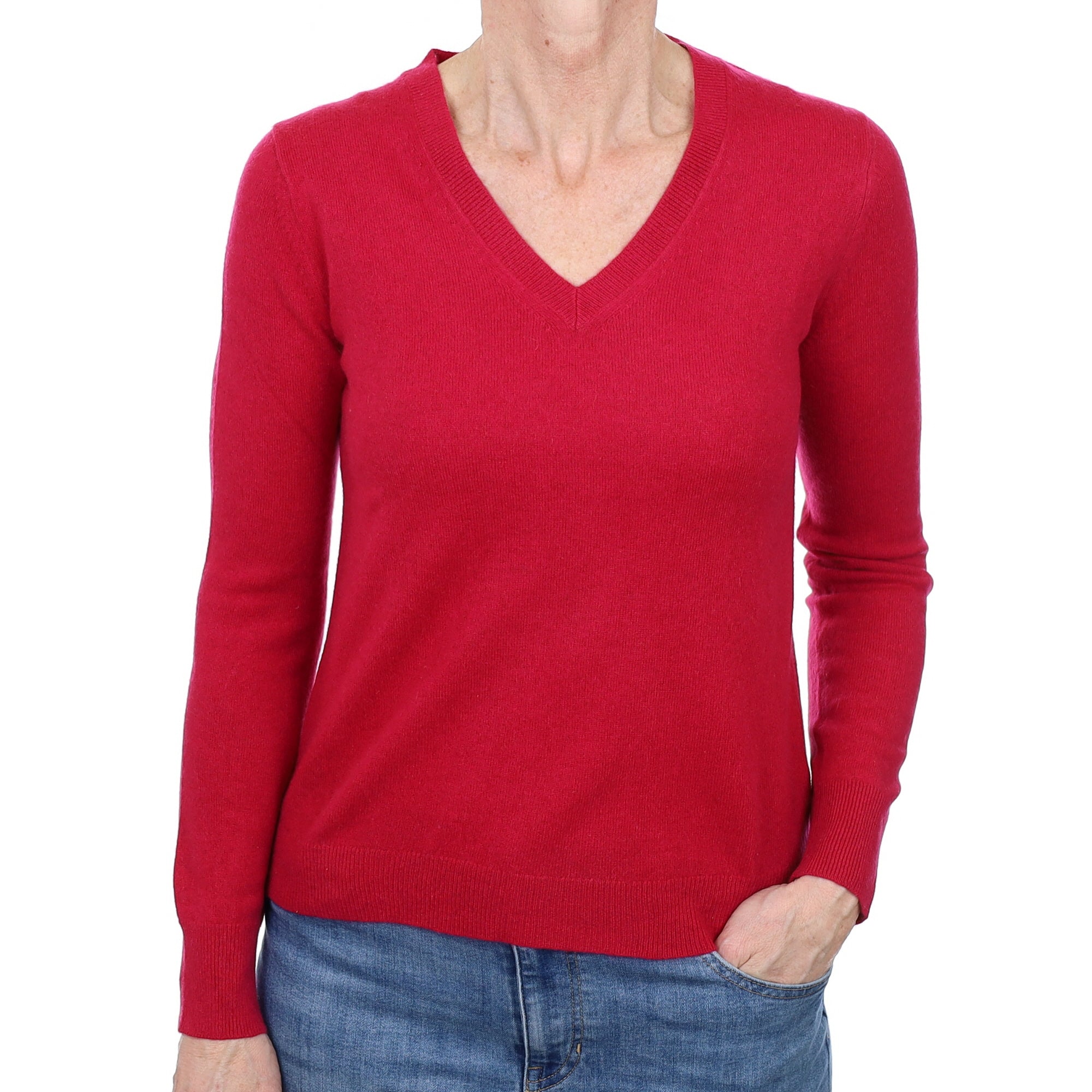 Cherry Pink Cashmere V Neck Jumper Small