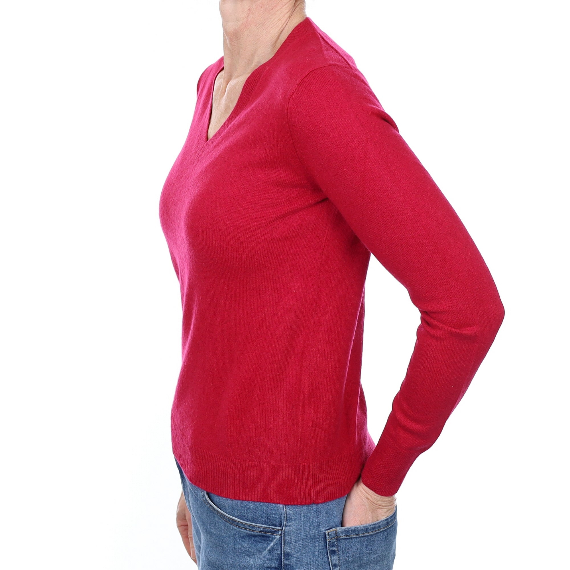 Cherry Pink Cashmere V Neck Jumper Small