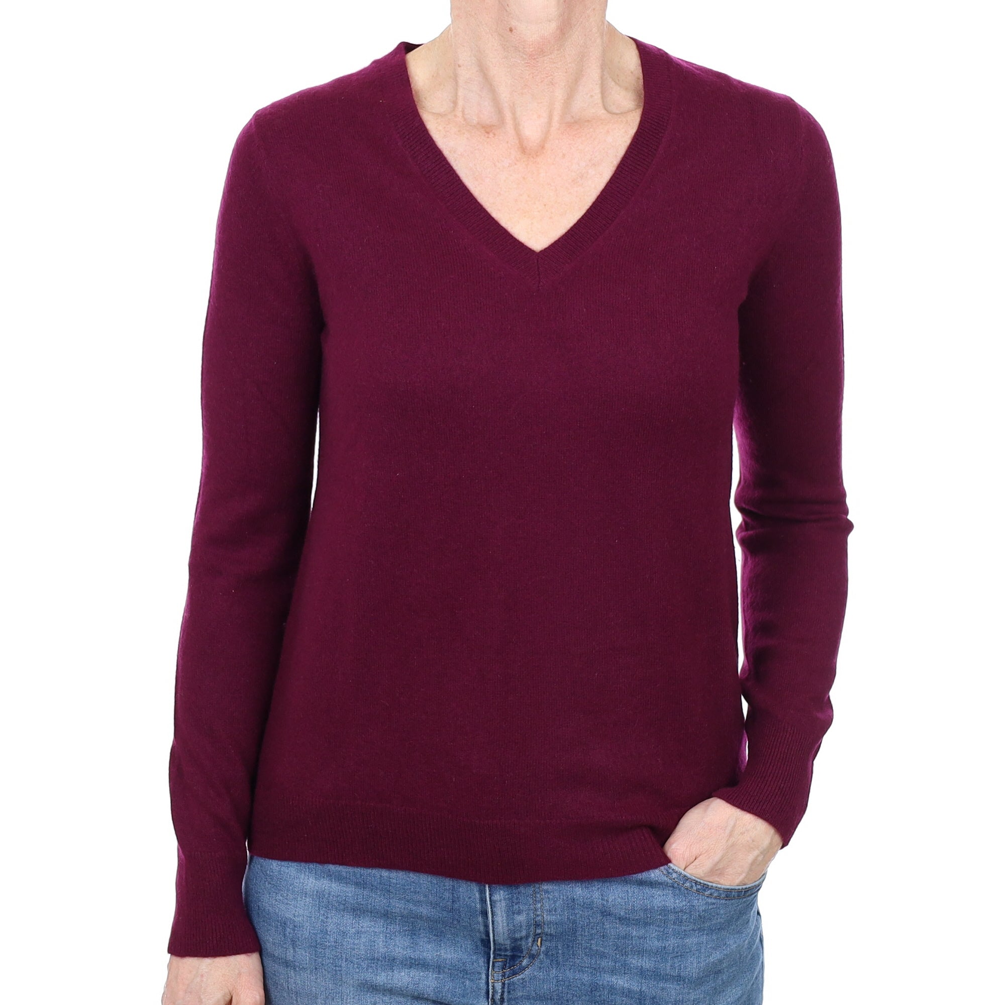 Mulberry Purple Cashmere V Neck Jumper Small