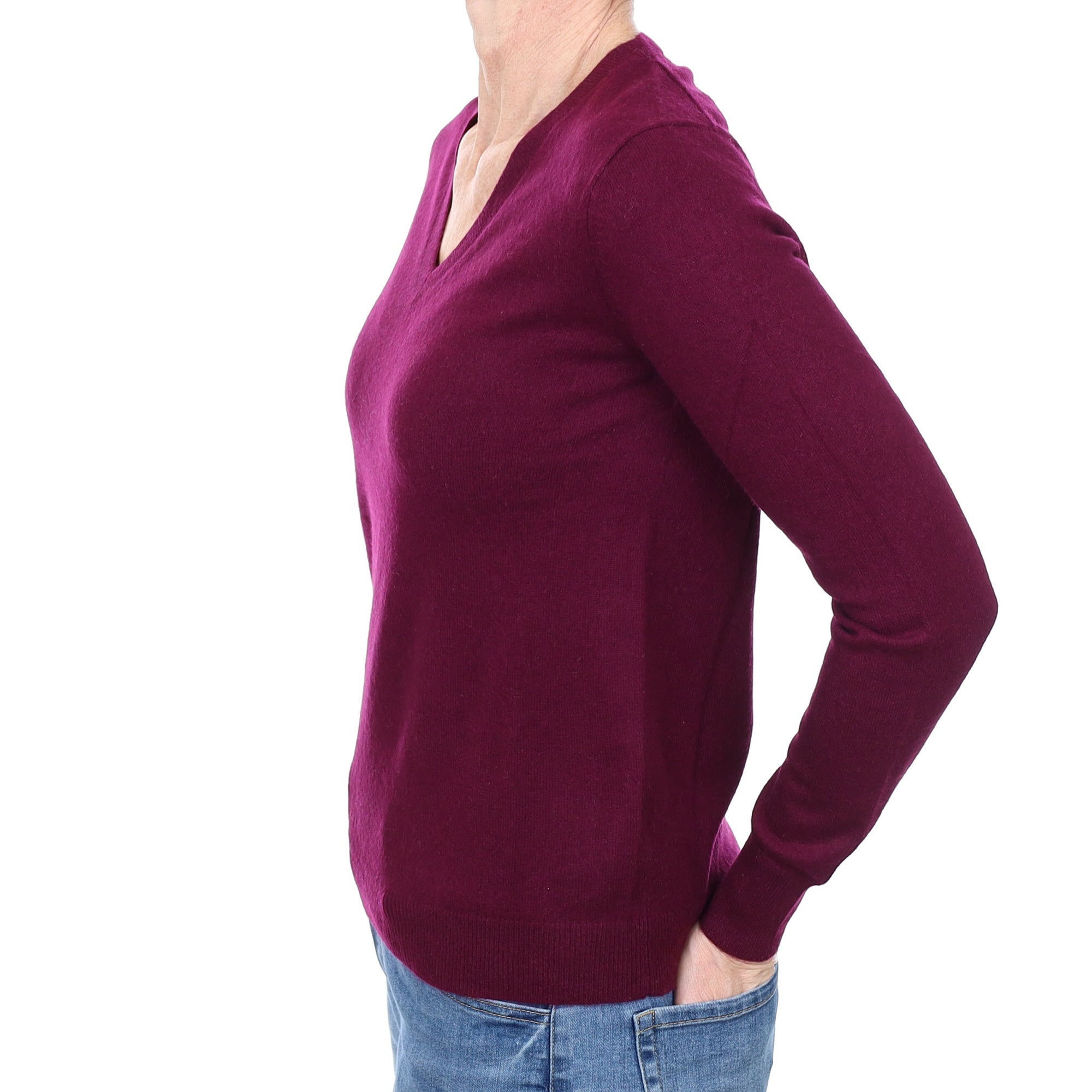 Mulberry Purple Cashmere V Neck Jumper Small