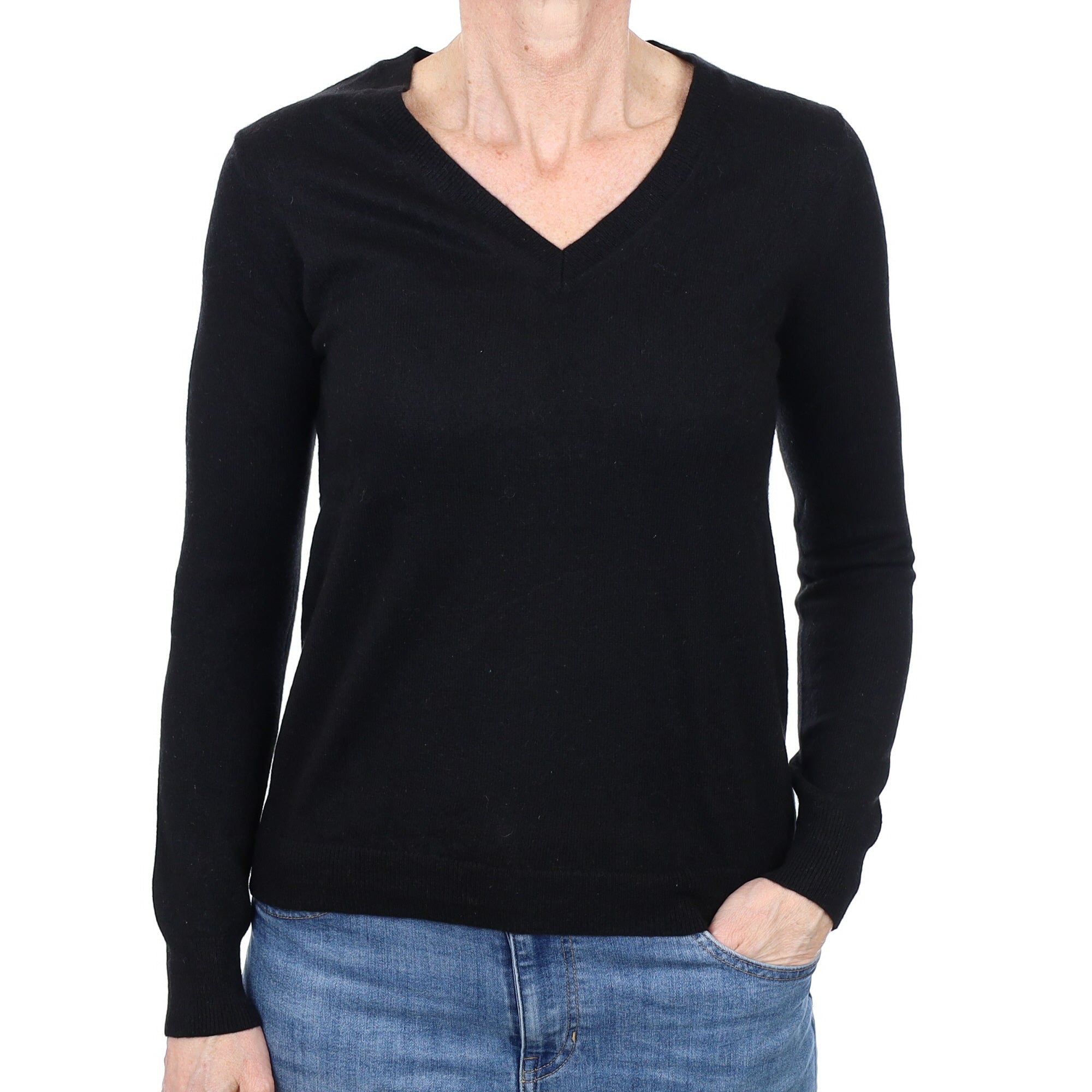 Black Cashmere V Neck Jumper Small