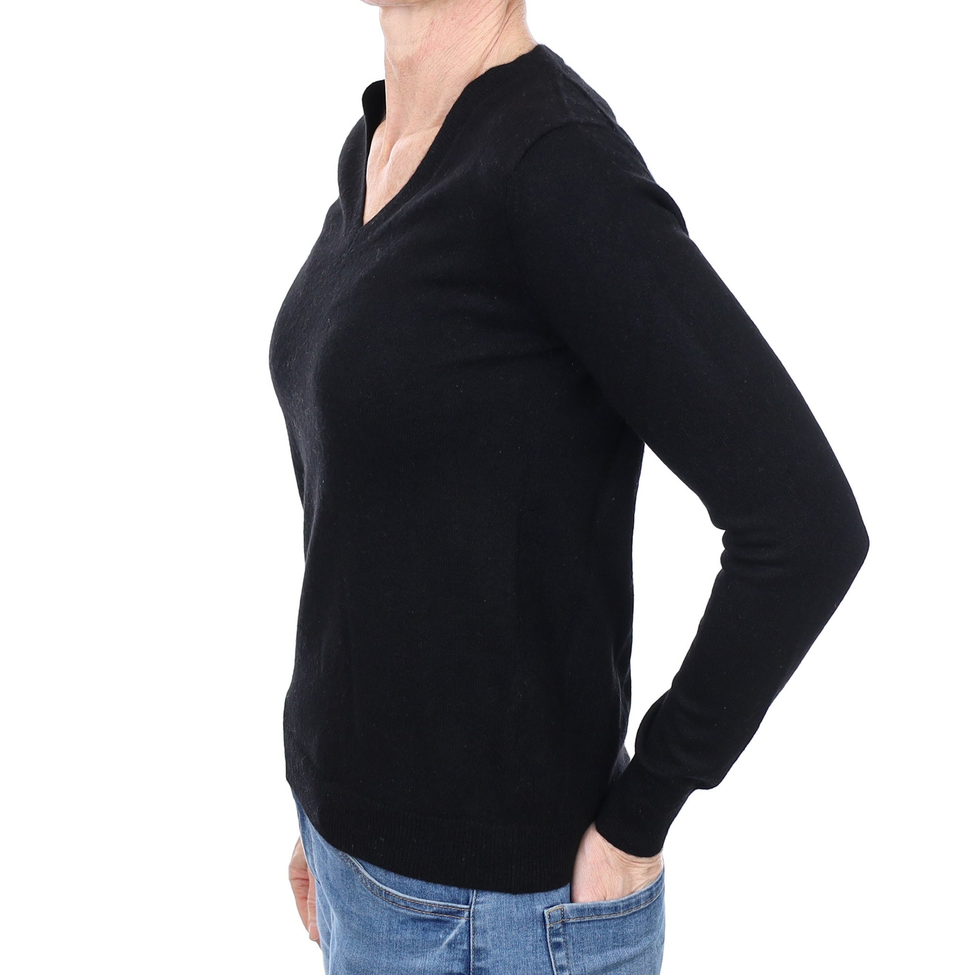 Black Cashmere V Neck Jumper Small