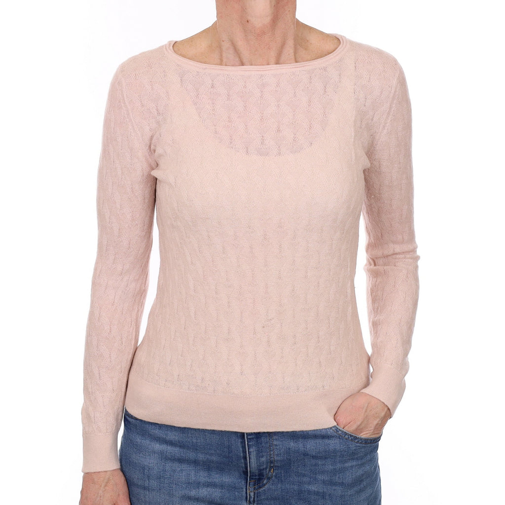 Ice Pink Cashmere Textured Fine knit Crew Neck Jumper Small