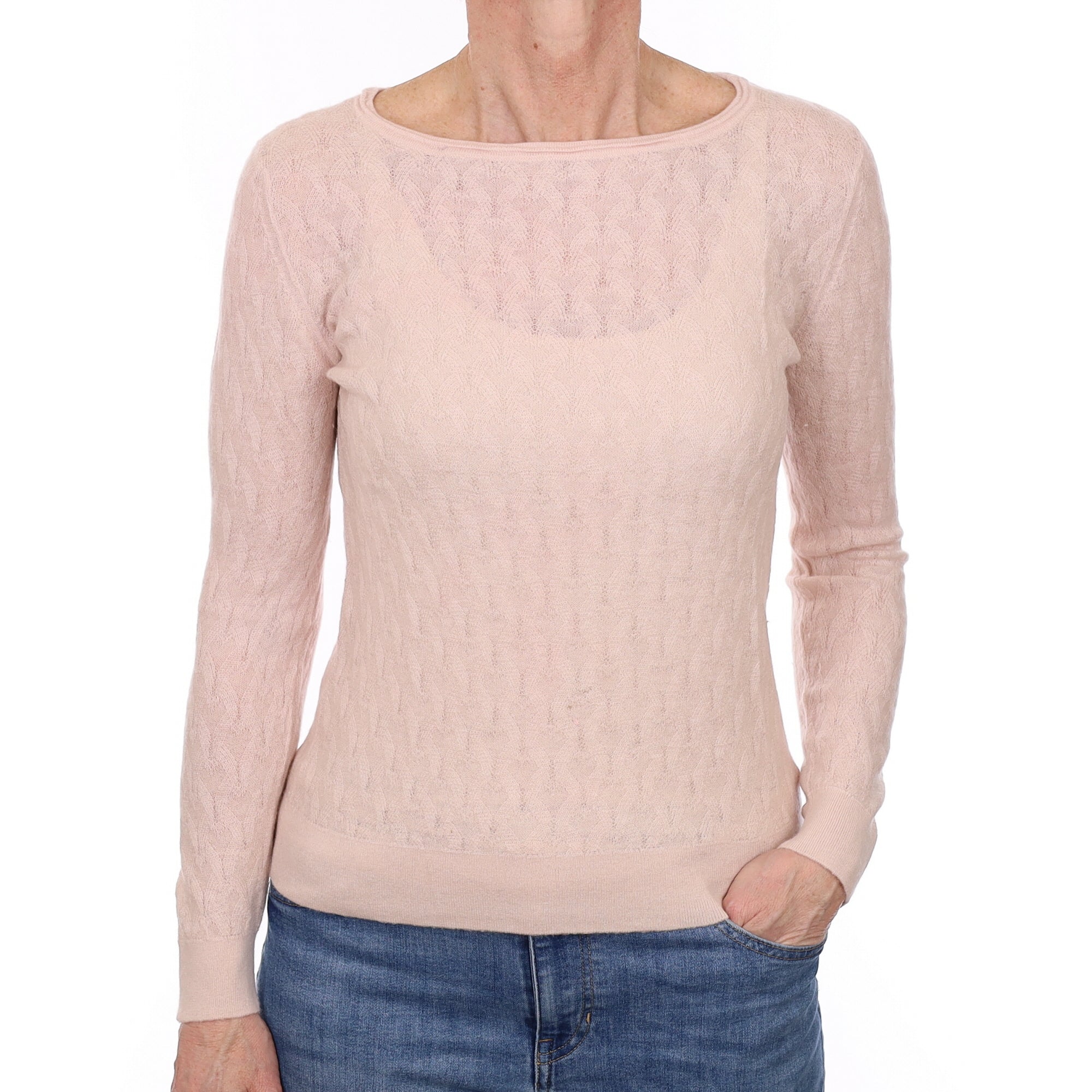 Ice Pink Cashmere Textured Fine knit Crew Neck Jumper Small