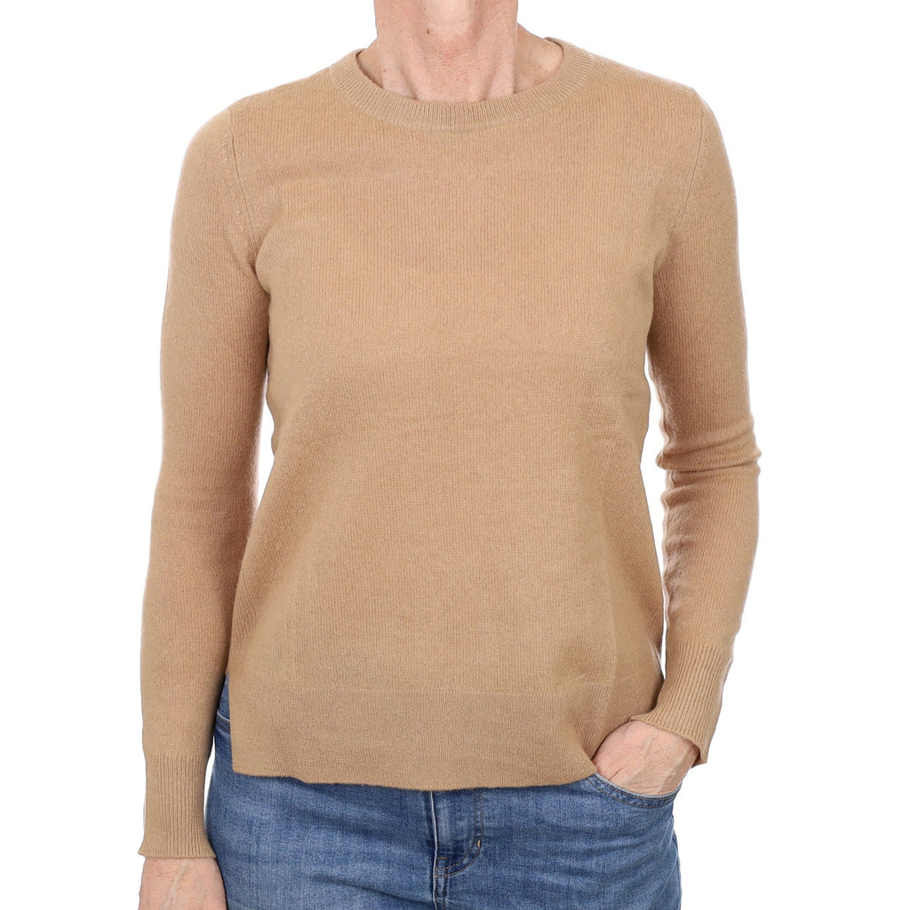 Camel Brown Cashmere Crew Neck Jumper Small