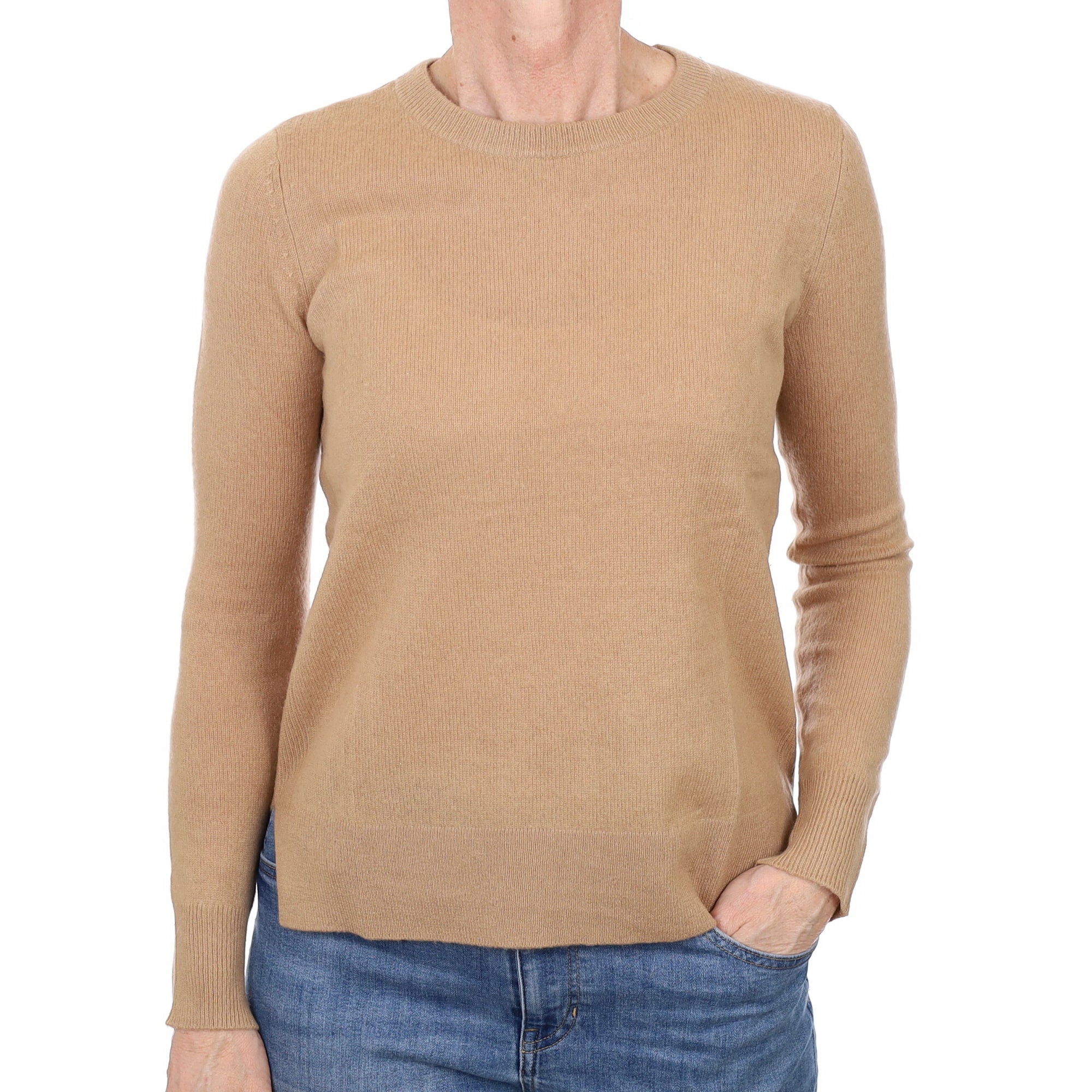 Camel Brown Cashmere Crew Neck Jumper Small