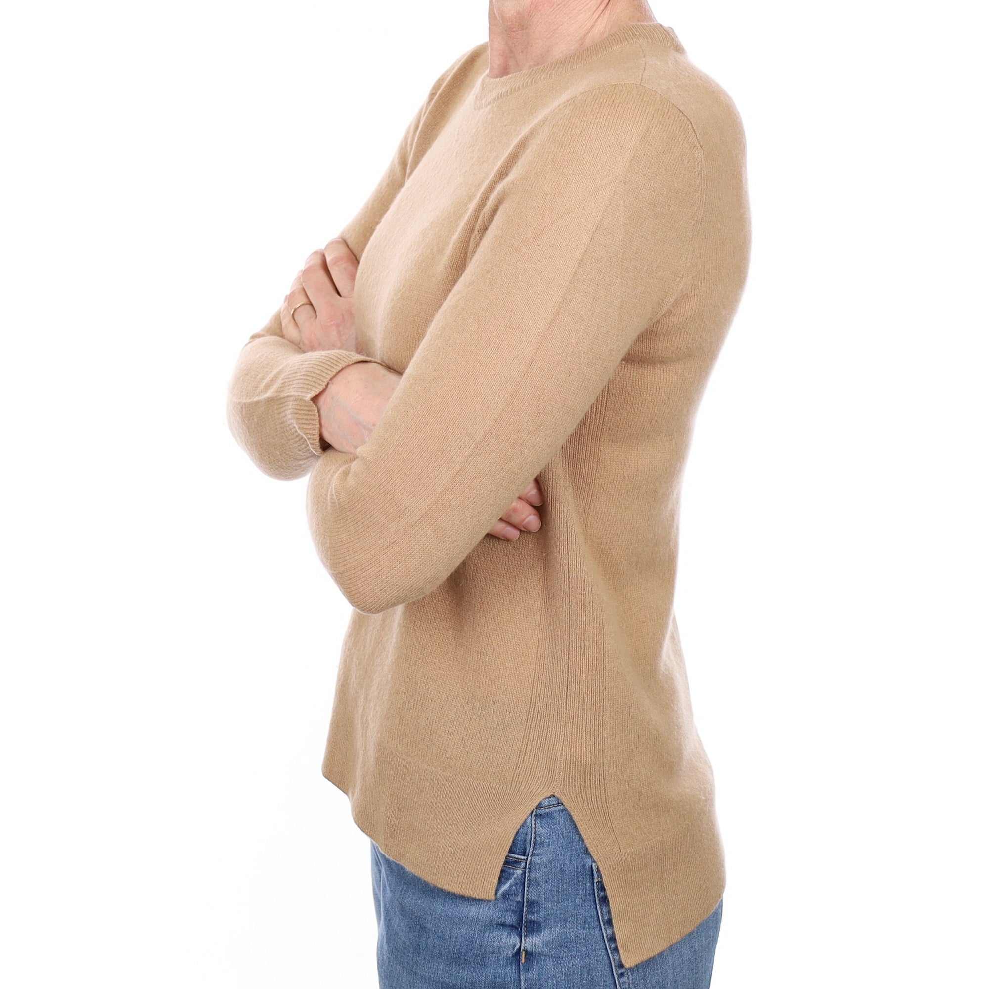 Camel Brown Cashmere Crew Neck Jumper Small