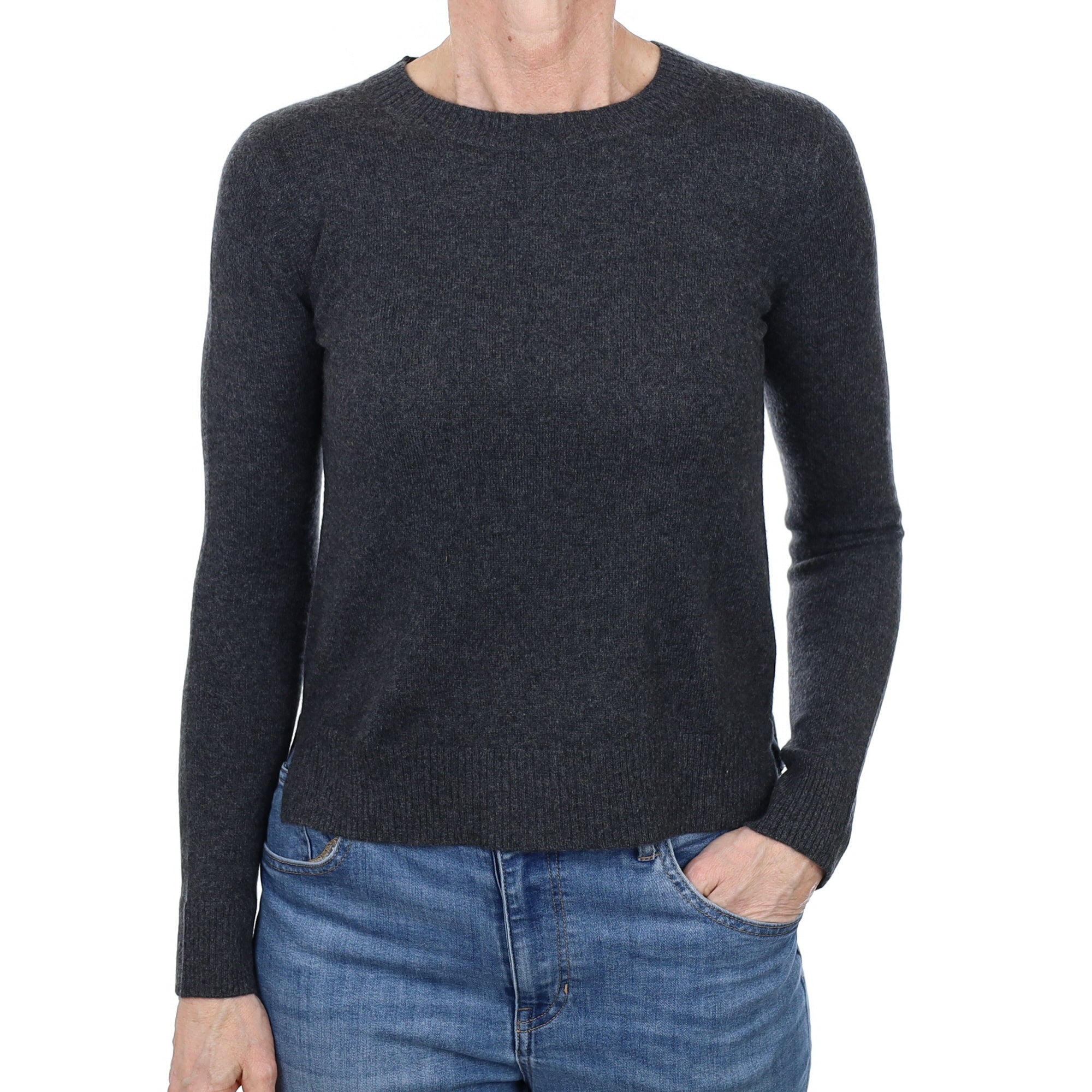 Charcoal Grey Cashmere Crew Neck Jumper Small