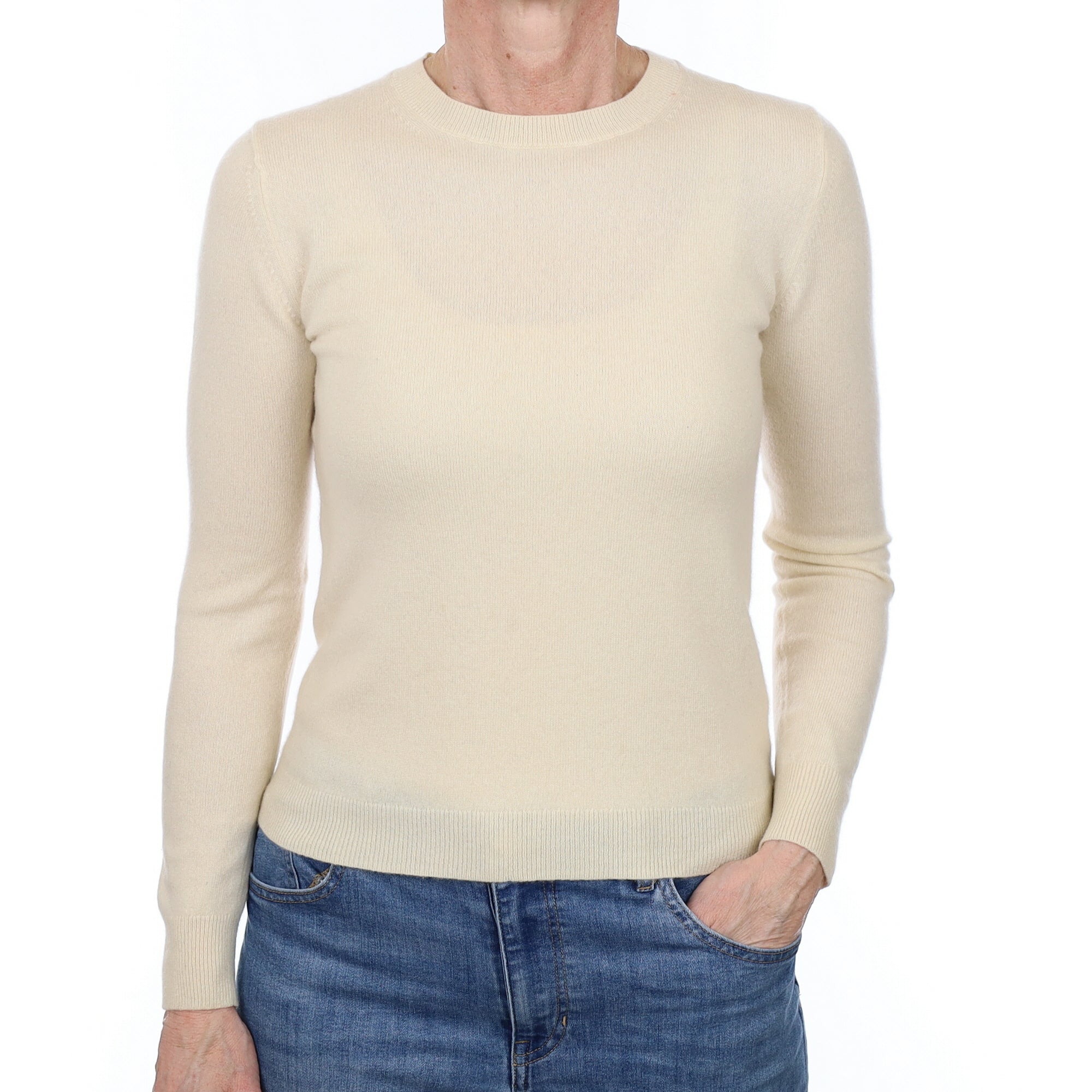 Vanilla Cream Cashmere Crew Neck Jumper Small
