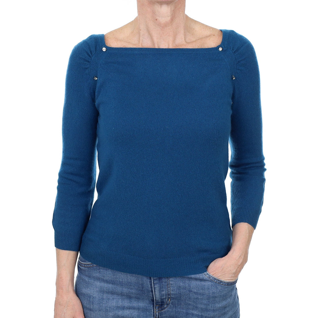 Teal Blue Cashmere Boat Neck Jumper Small